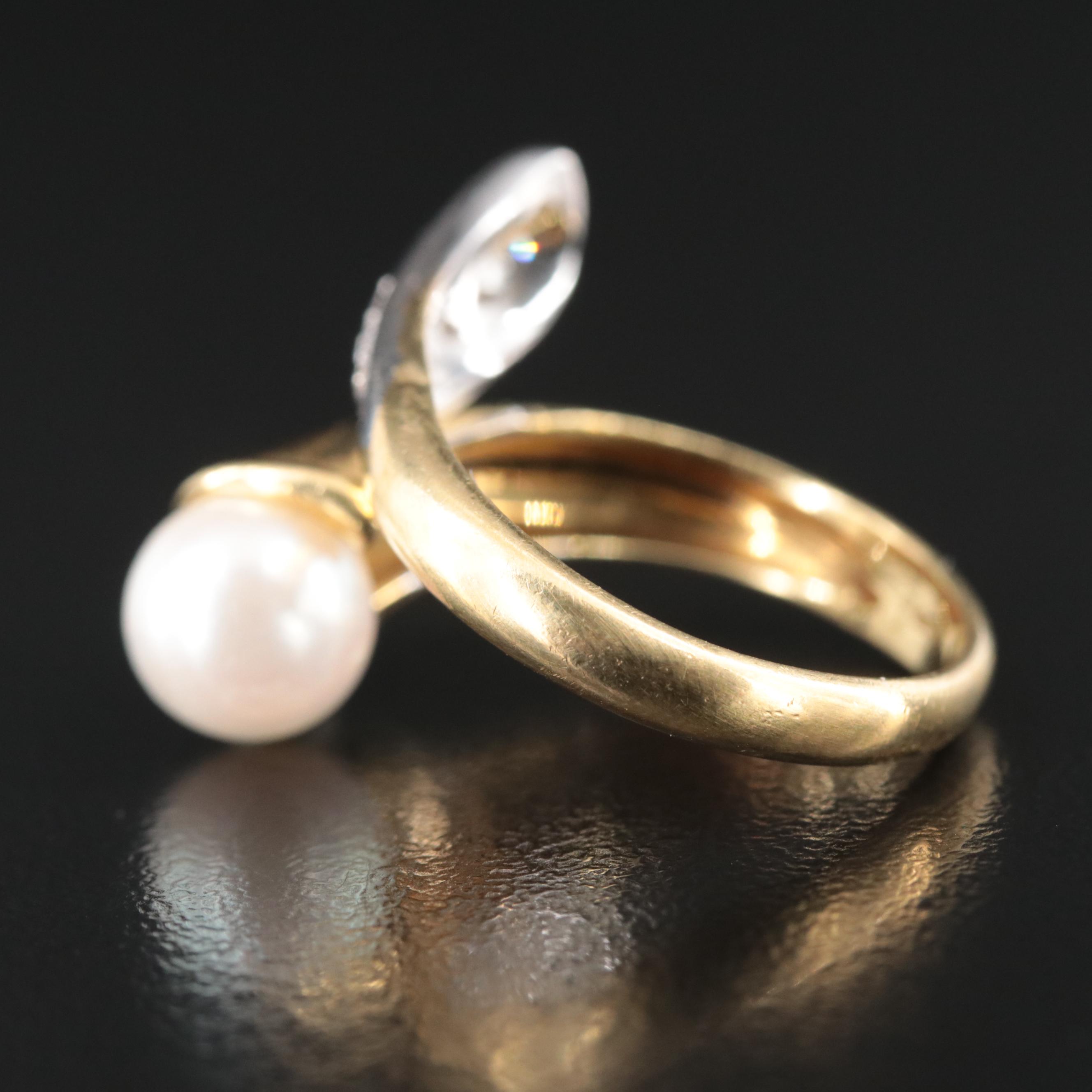 18K Two-Tone Pearl and Diamond Ring