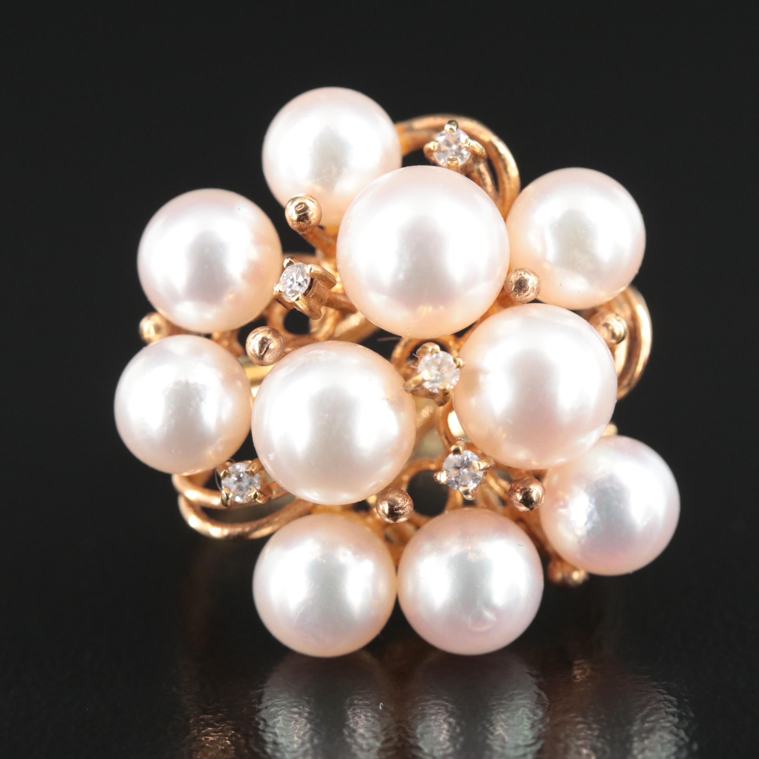 14K Pearl and Diamond Ring