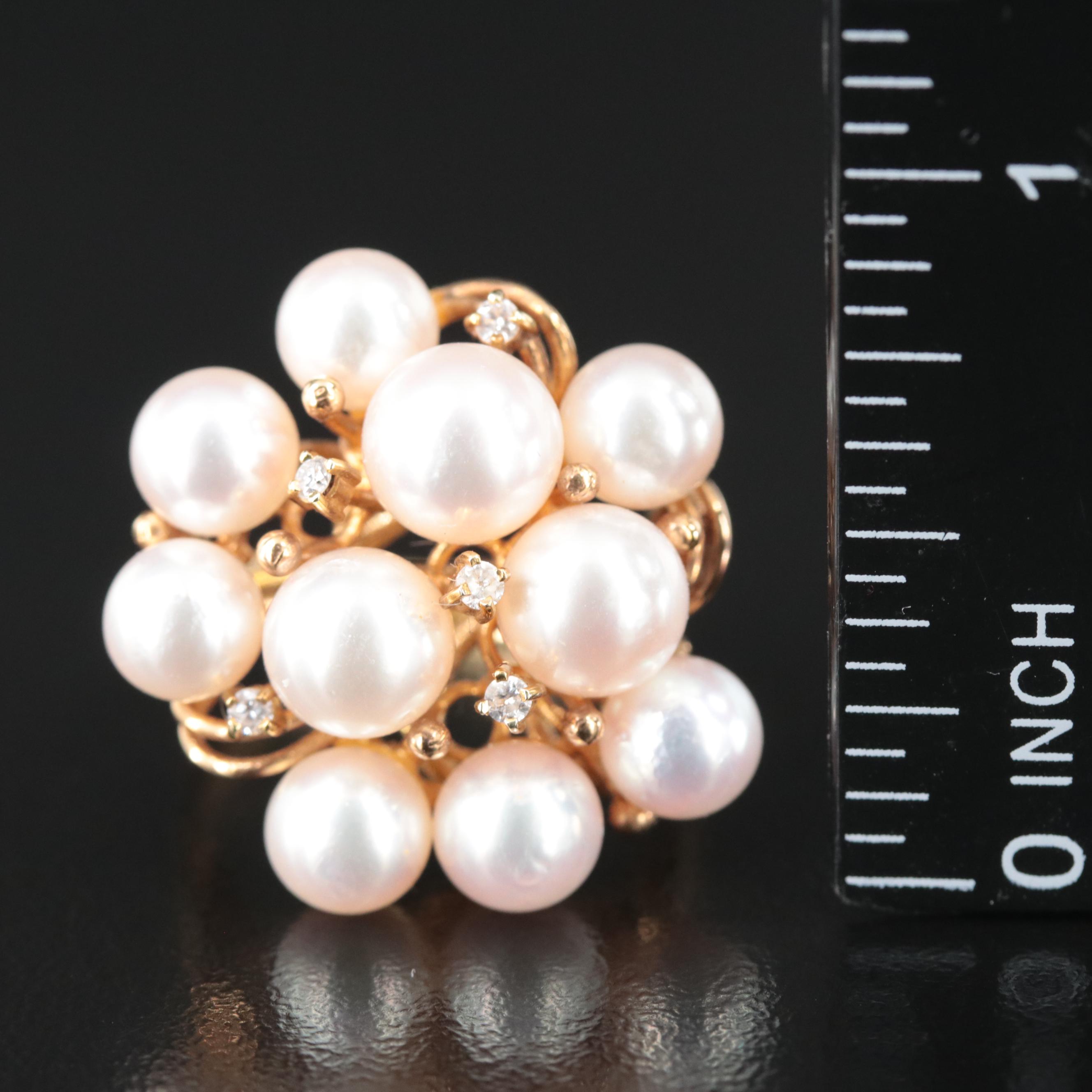 14K Pearl and Diamond Ring