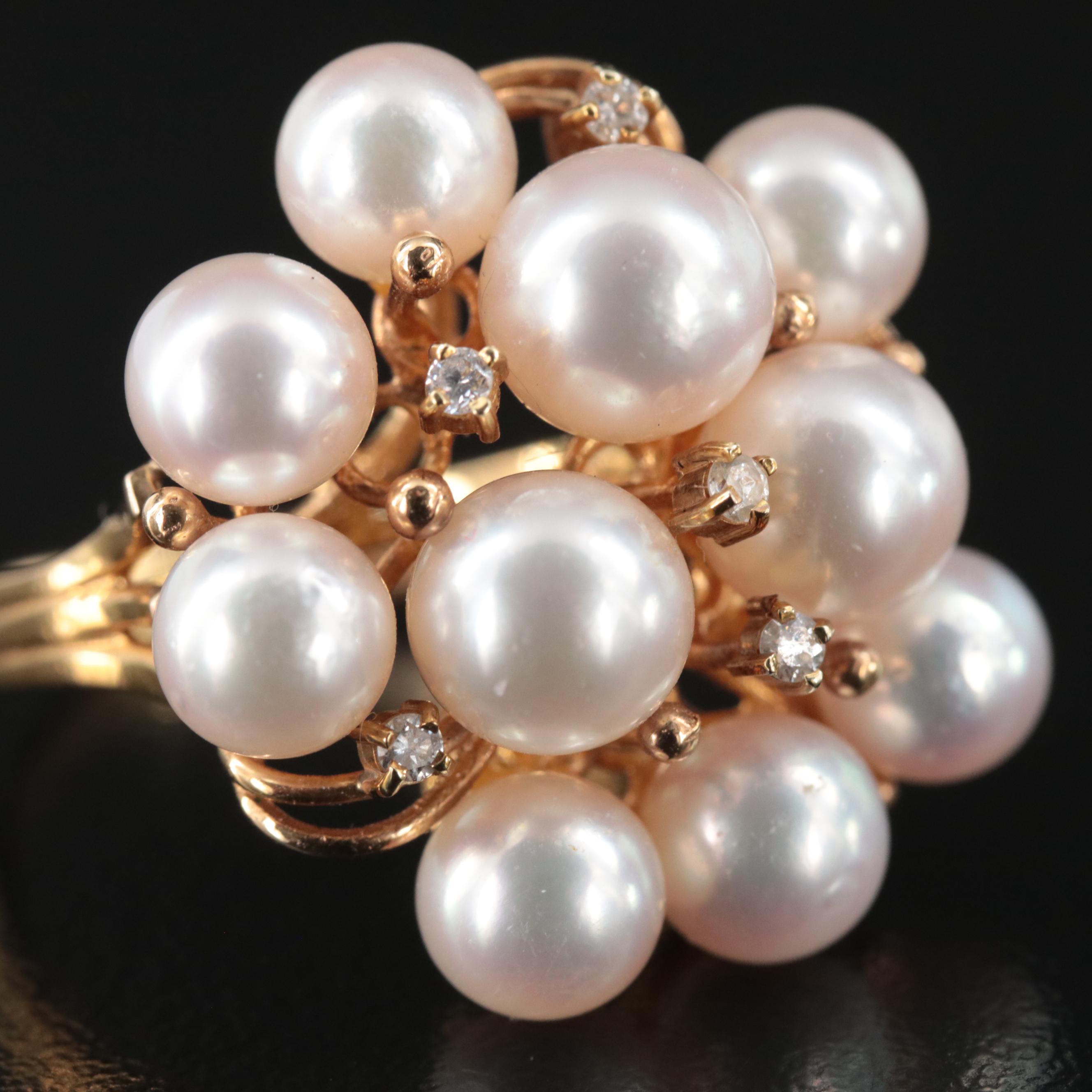 14K Pearl and Diamond Ring