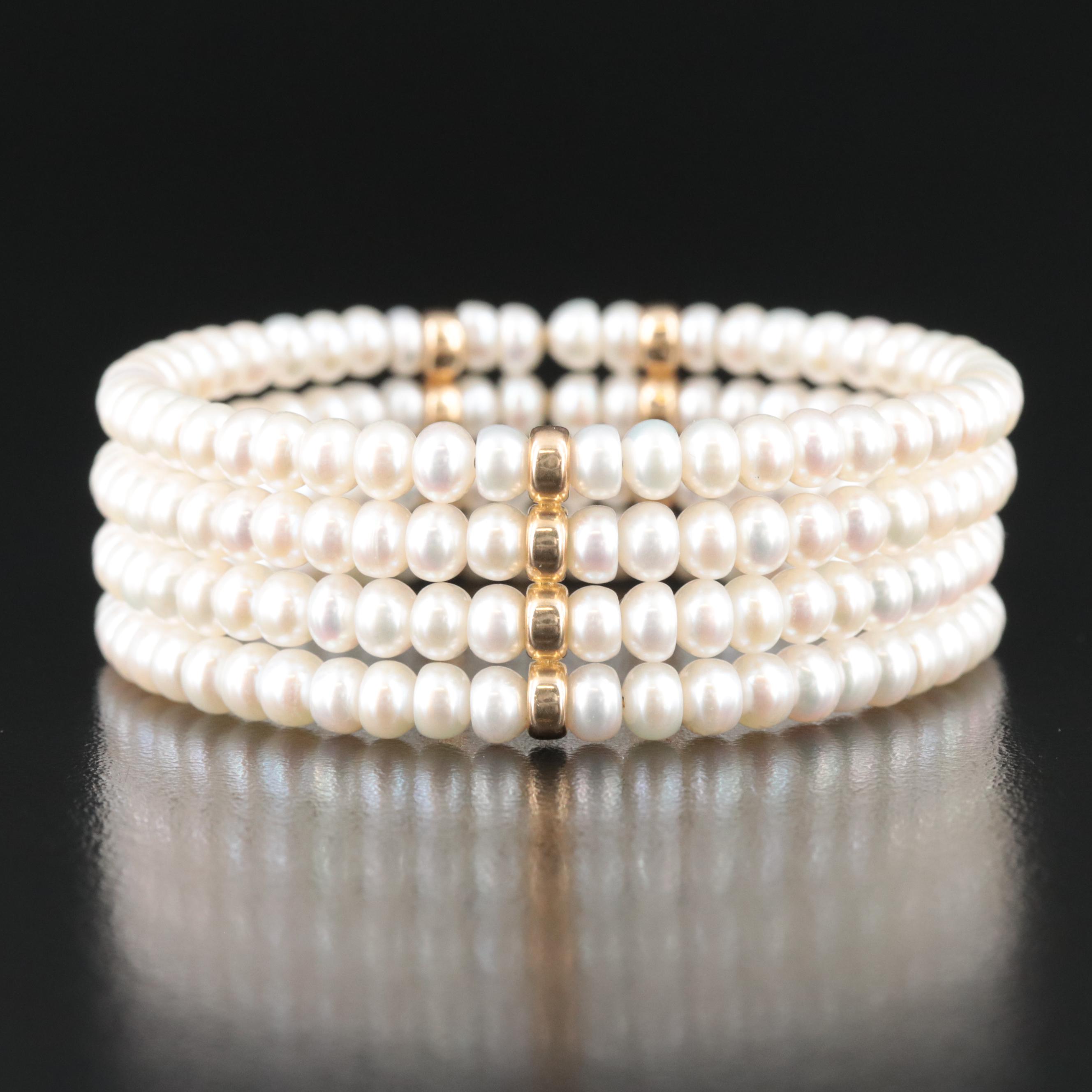 14K Flexible Pearl Cuff Bracelet