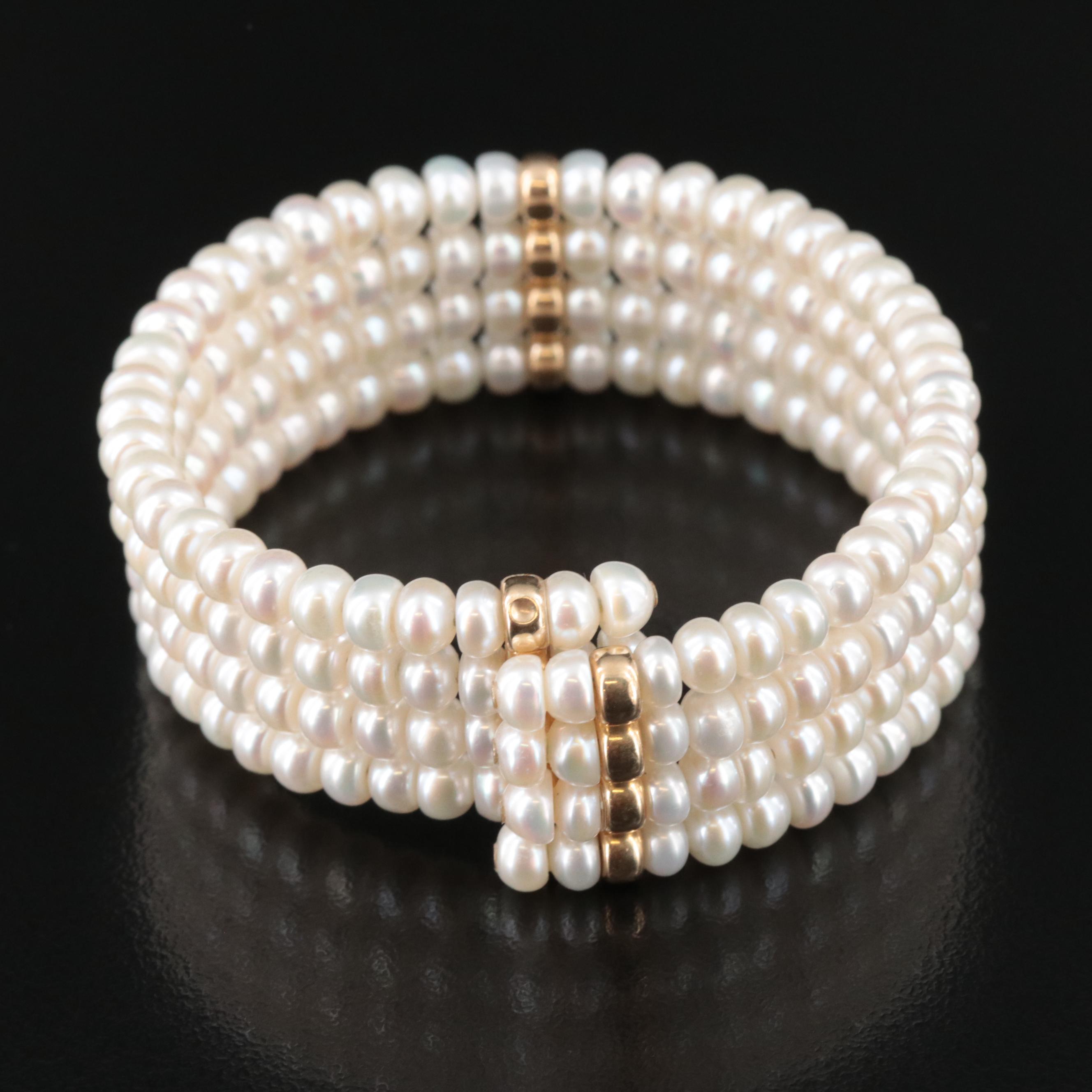 14K Flexible Pearl Cuff Bracelet