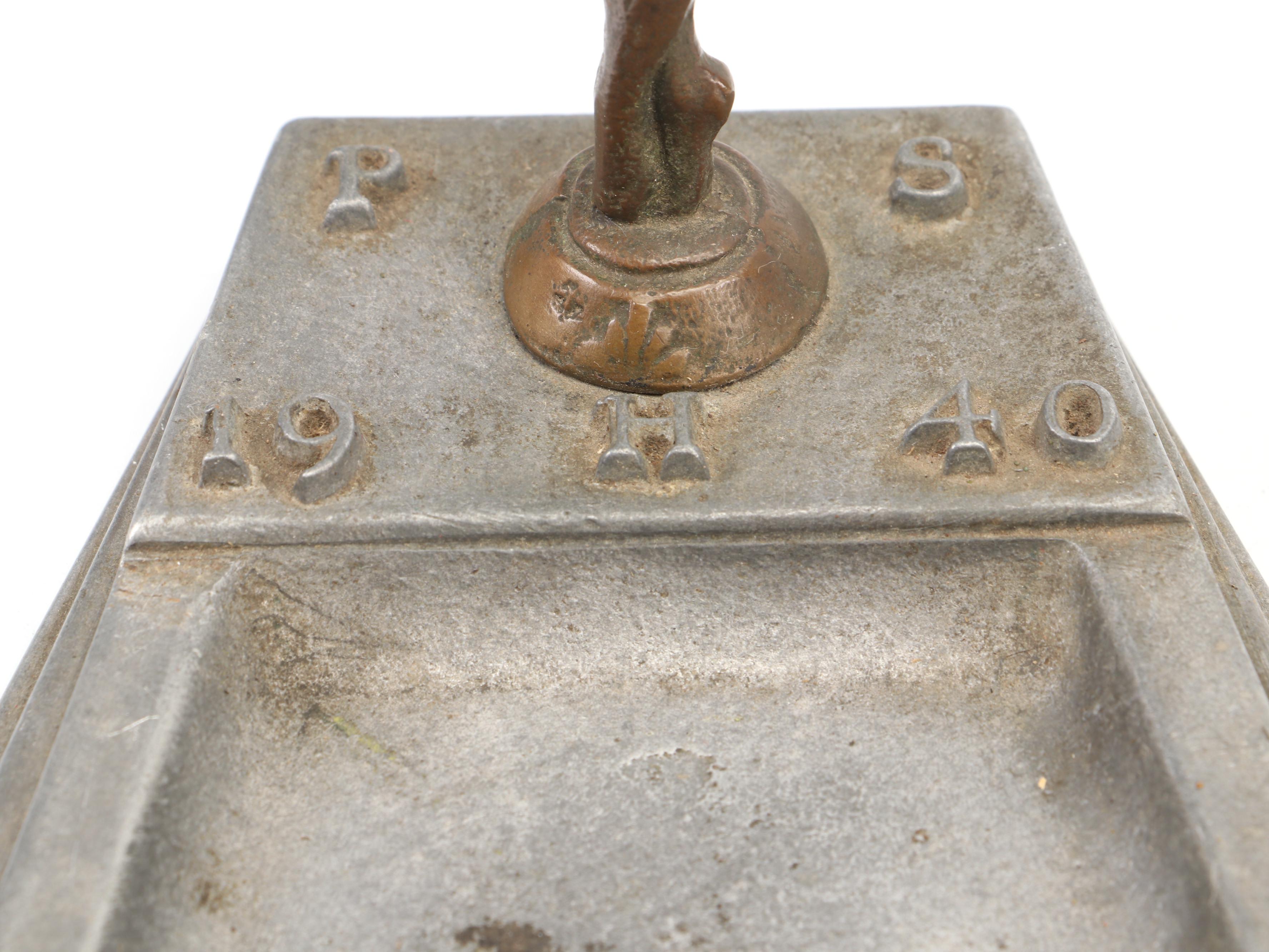 Russell & Erwin Bronze Devil Card Holder Ashtray with Other Cast Metal Décor