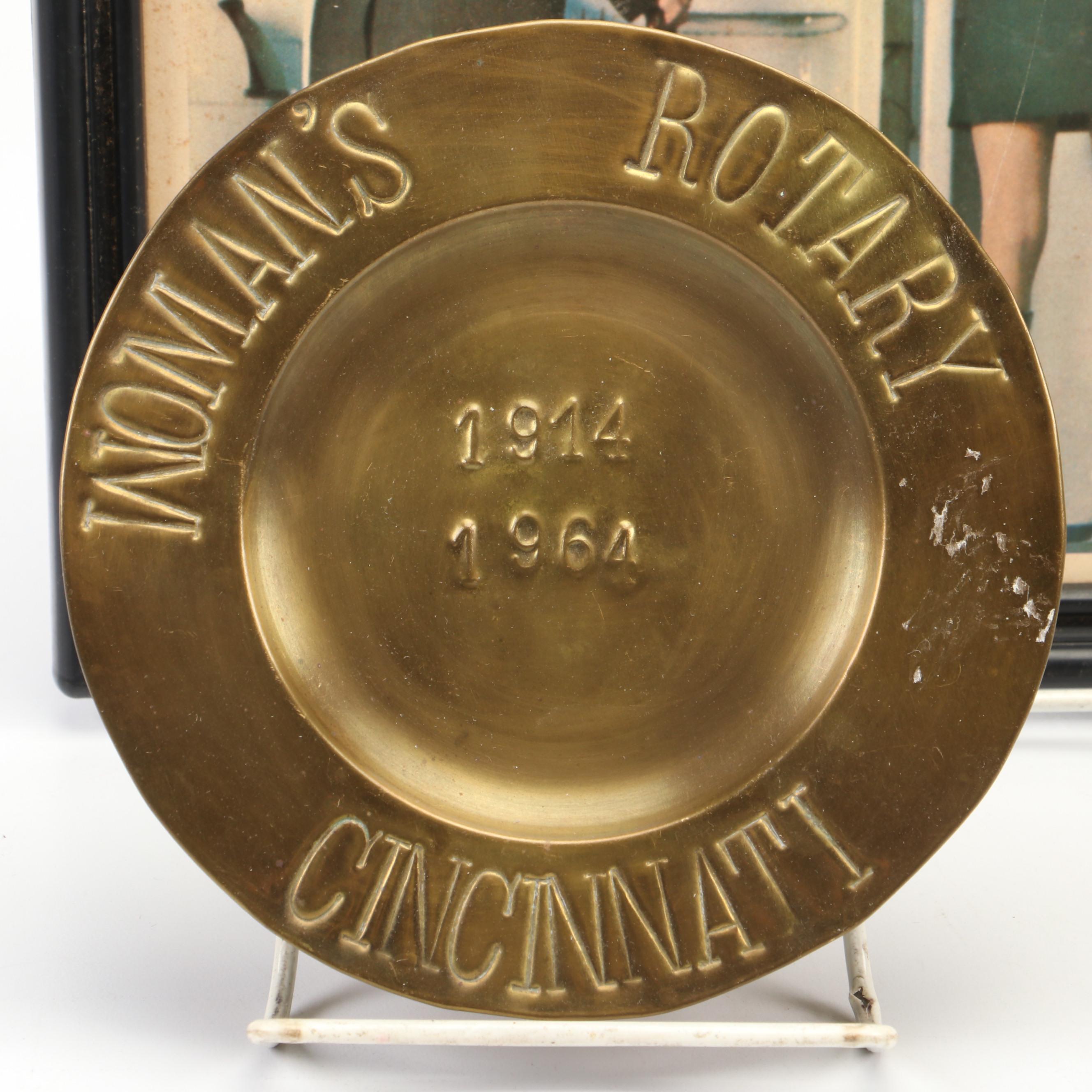 Framed Woman's Liberation Equal Rights Poster and Pins with Woman's Rotary Dish