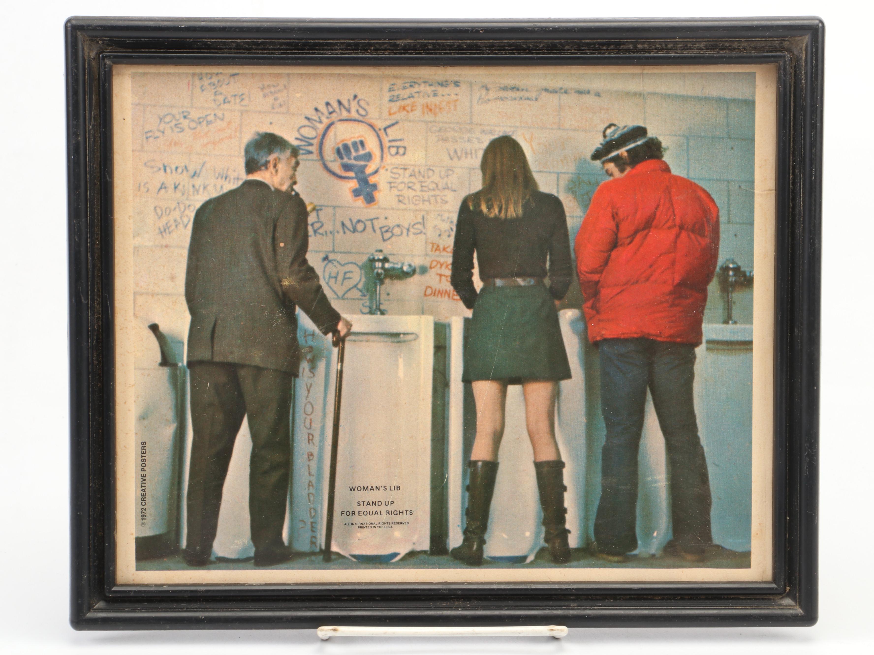 Framed Woman's Liberation Equal Rights Poster and Pins with Woman's Rotary Dish