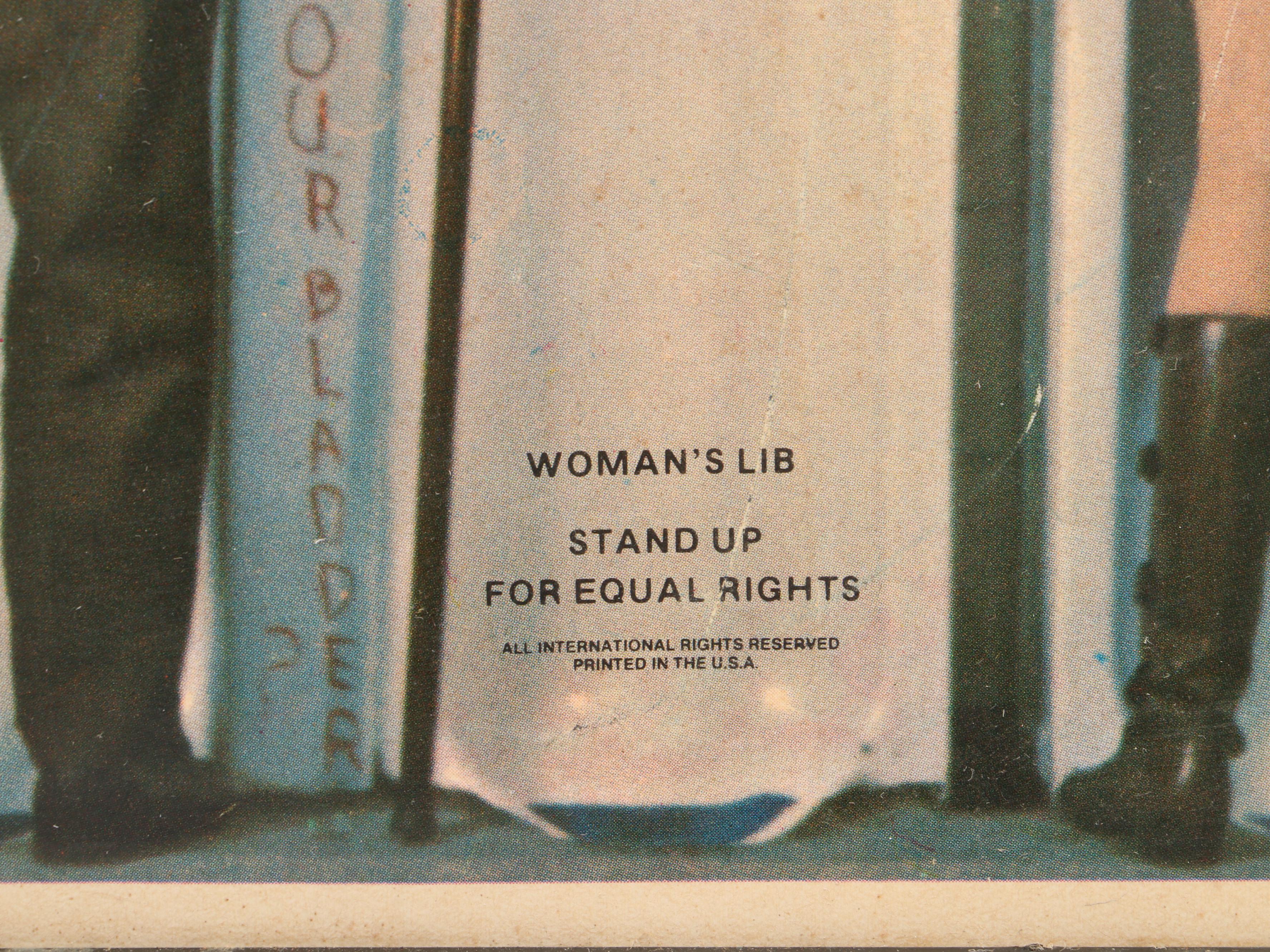 Framed Woman's Liberation Equal Rights Poster and Pins with Woman's Rotary Dish