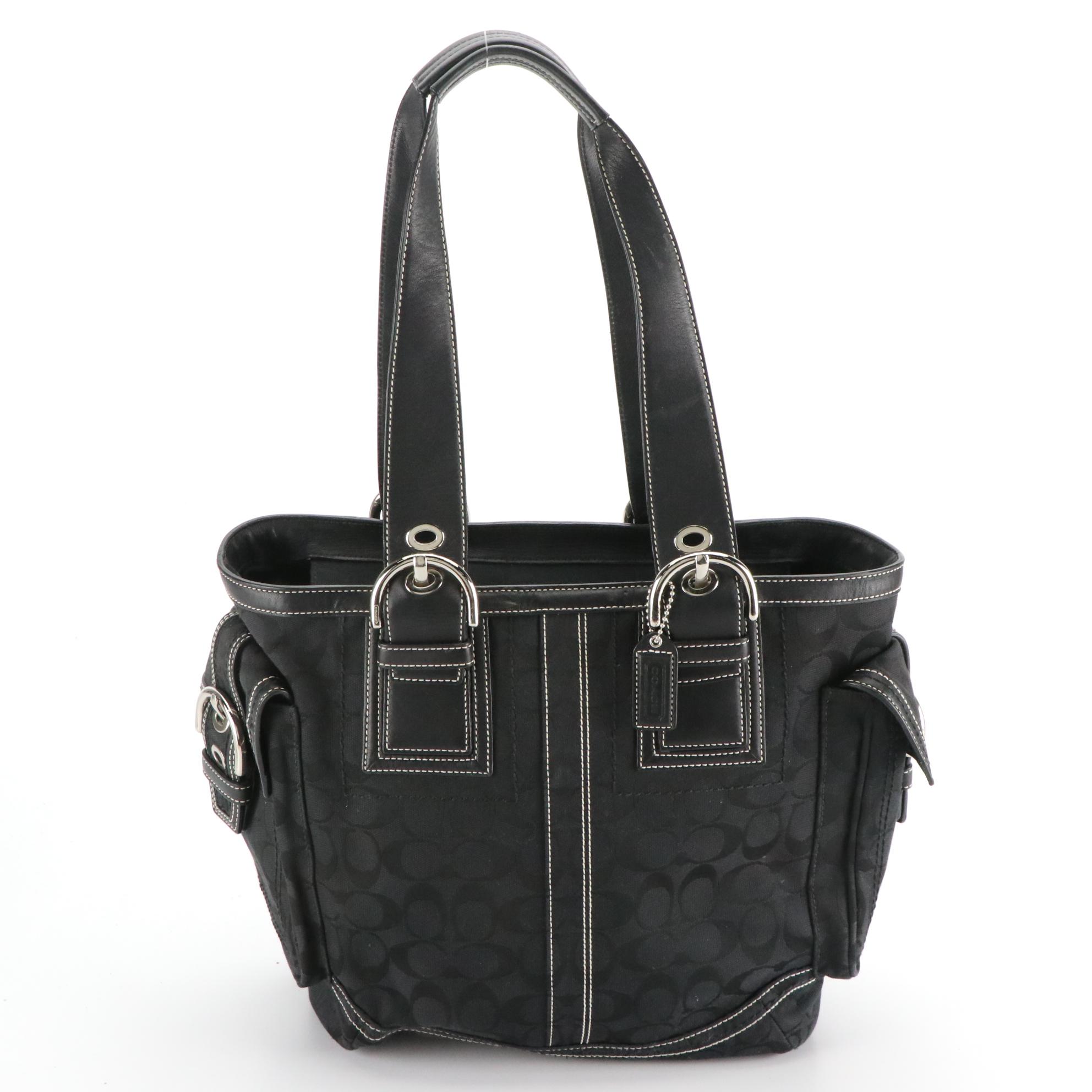 Coach Black and Grey Signature Canvas Shoulder Totes
