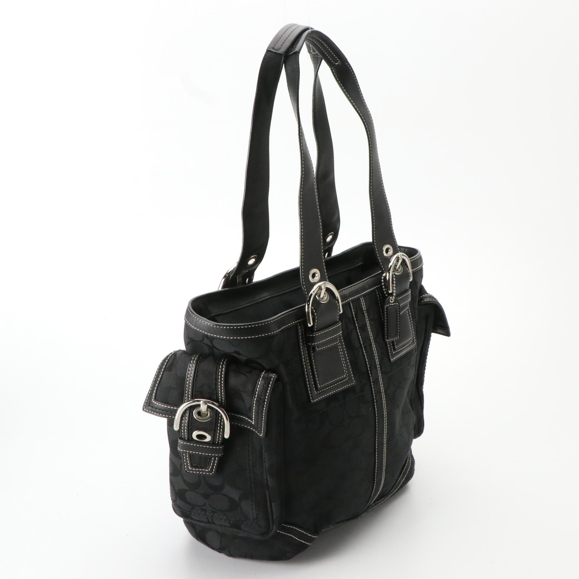 Coach Black and Grey Signature Canvas Shoulder Totes