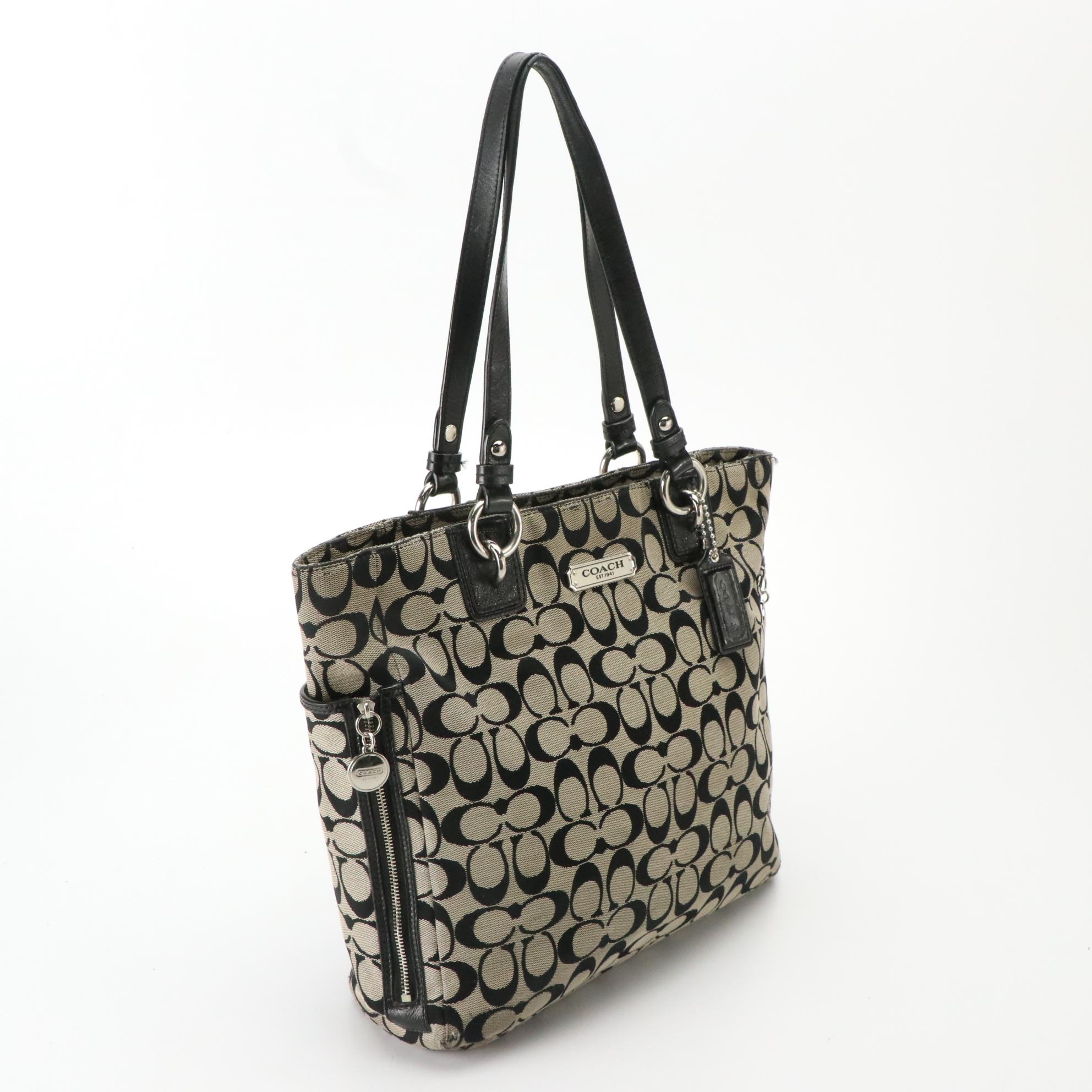Coach Black and Grey Signature Canvas Shoulder Totes