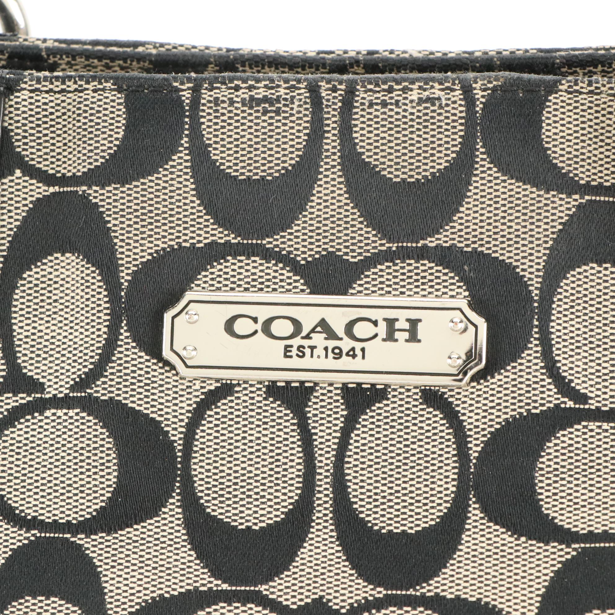 Coach Black and Grey Signature Canvas Shoulder Totes
