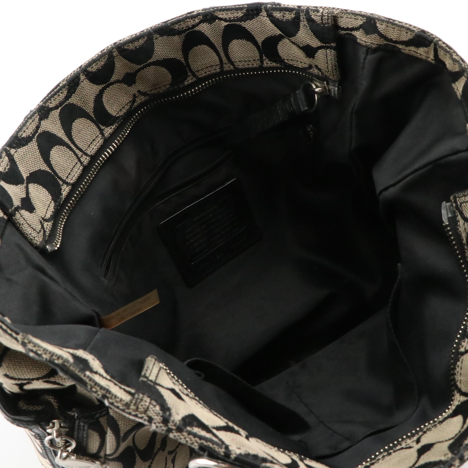 Coach Black and Grey Signature Canvas Shoulder Totes