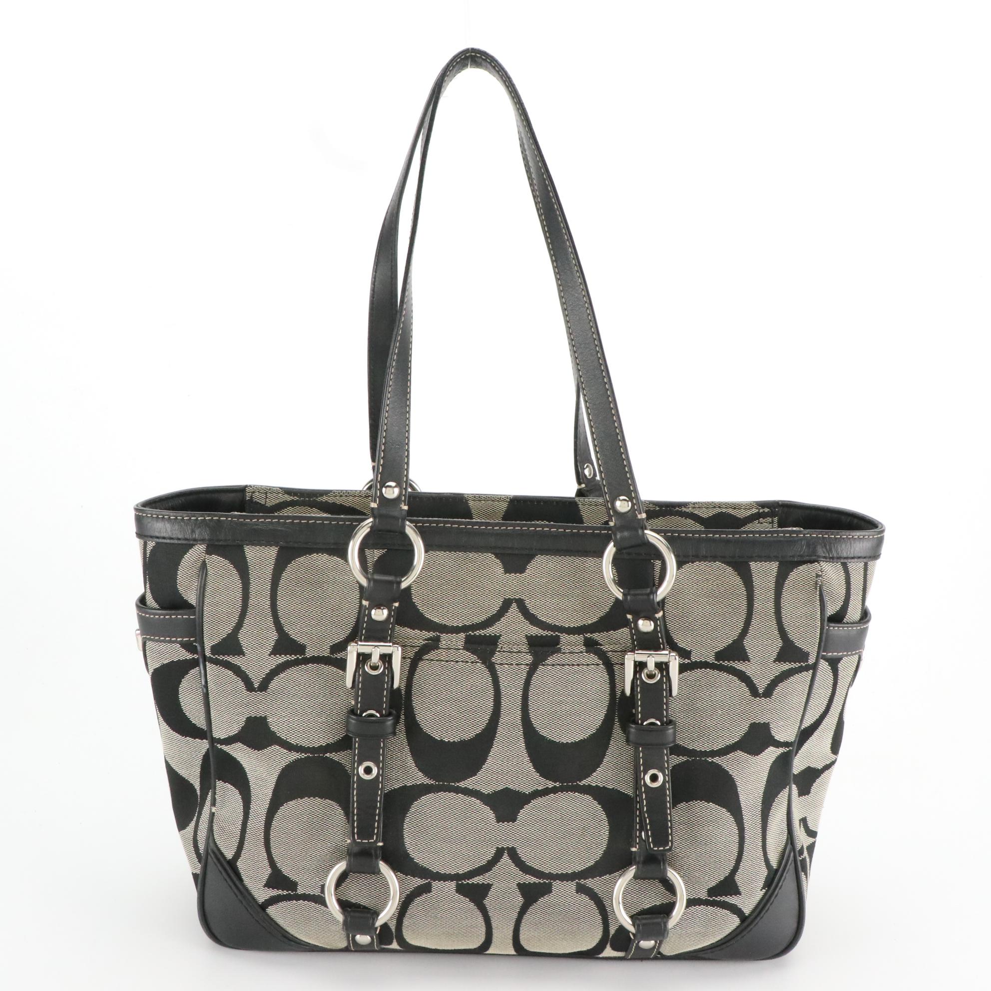 Coach Black and Grey Signature Canvas Shoulder Totes