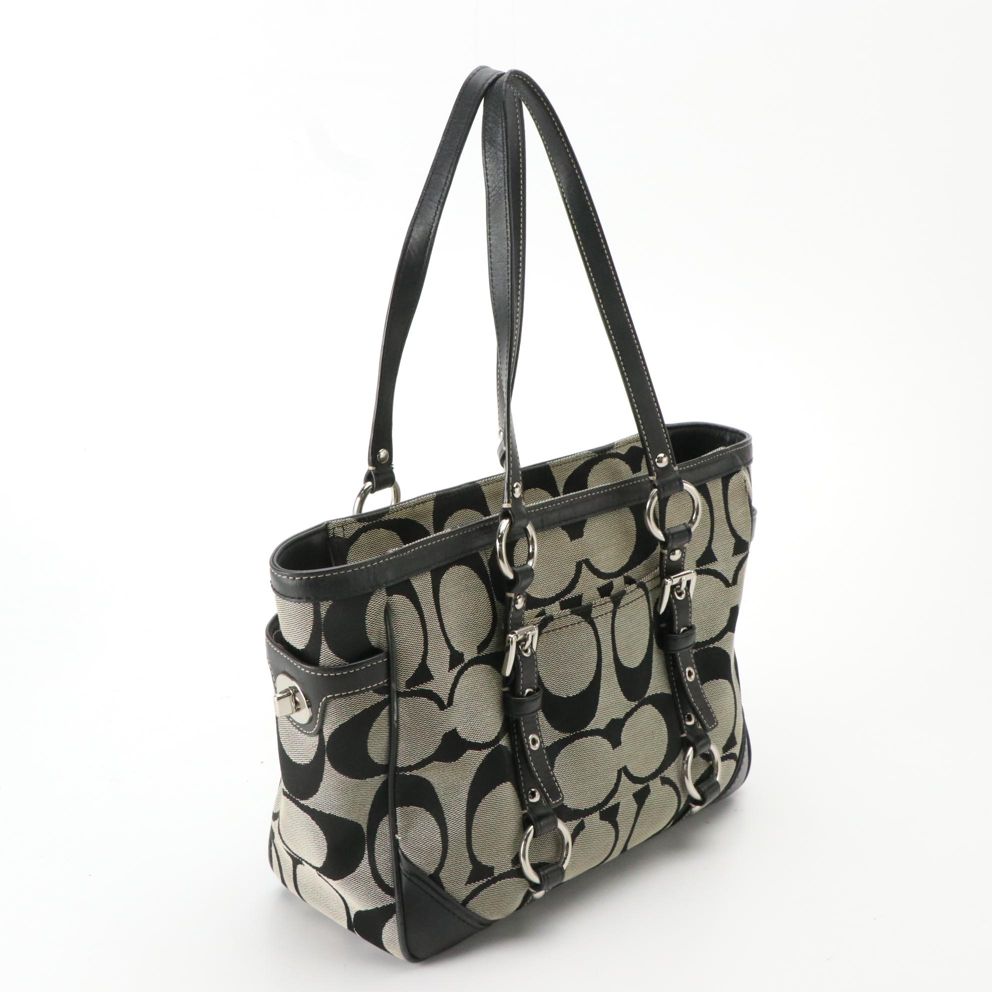 Coach Black and Grey Signature Canvas Shoulder Totes