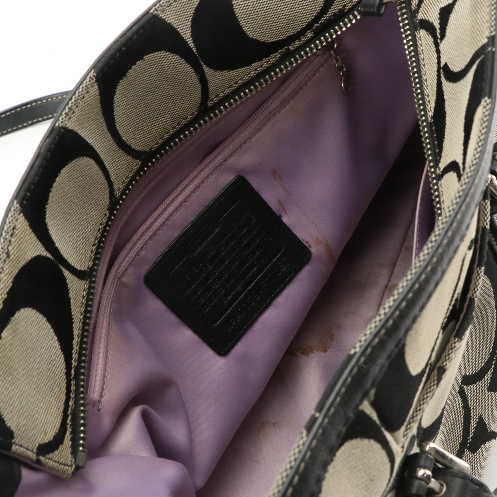 Coach Black and Grey Signature Canvas Shoulder Totes