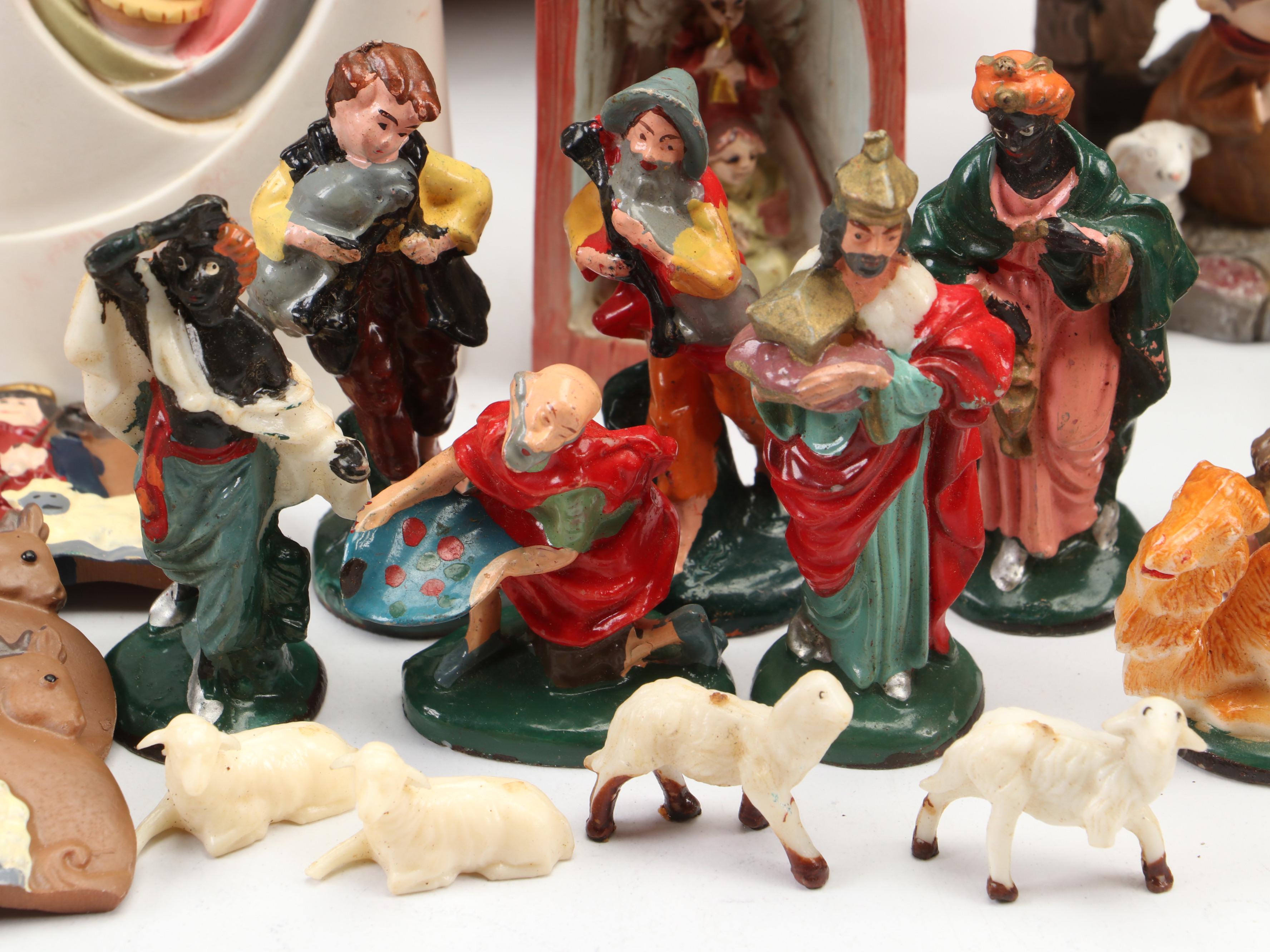 Painted Resin Nativity Figurines with Wood Nativity Scene and More Nativity Sets