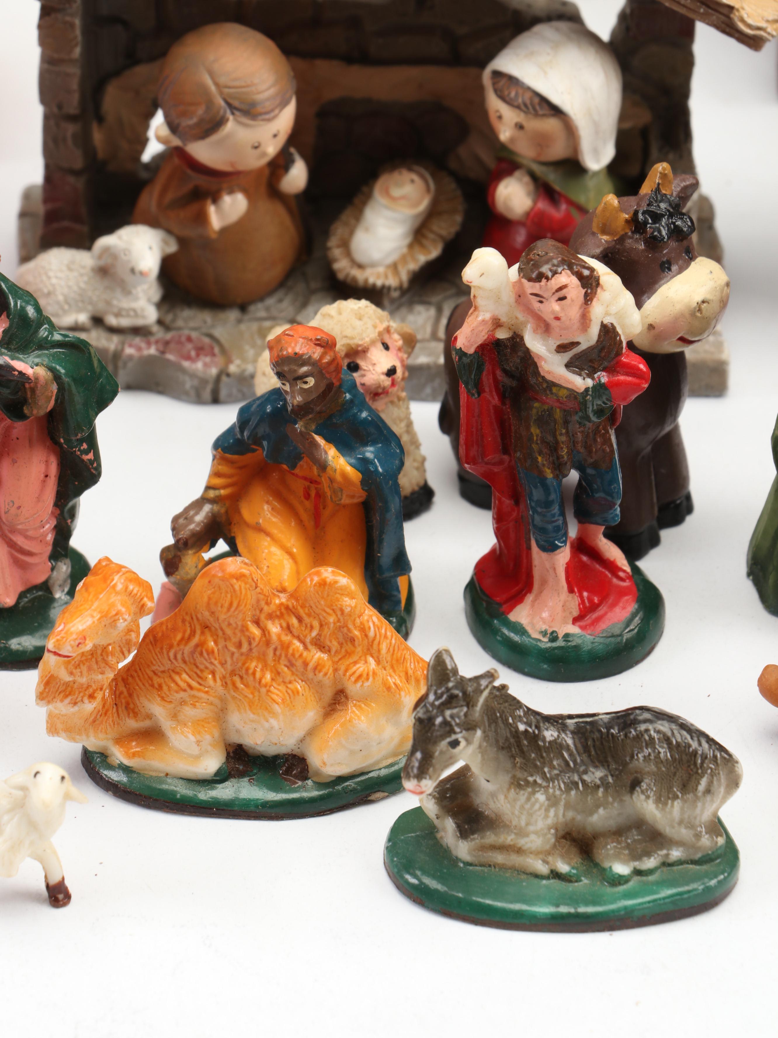 Painted Resin Nativity Figurines with Wood Nativity Scene and More Nativity Sets
