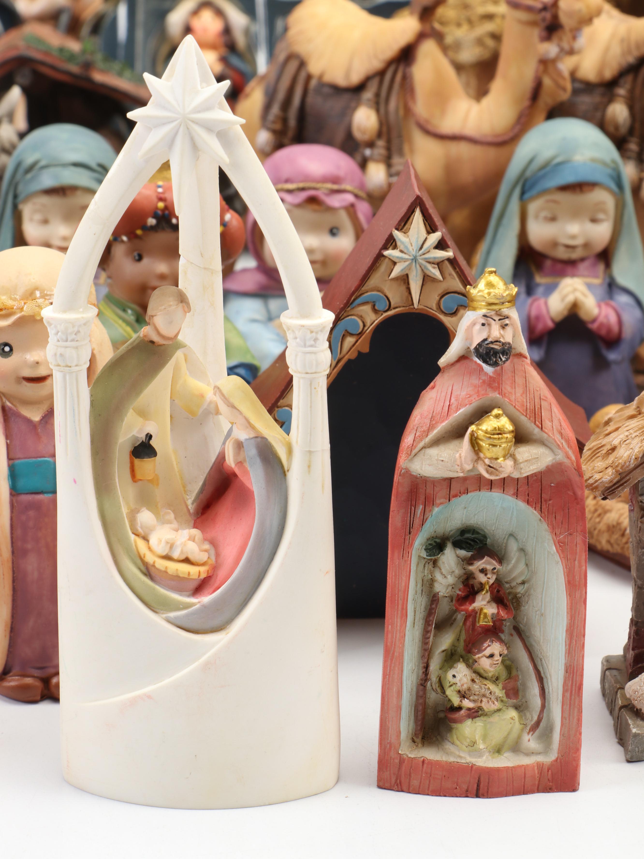 Painted Resin Nativity Figurines with Wood Nativity Scene and More Nativity Sets