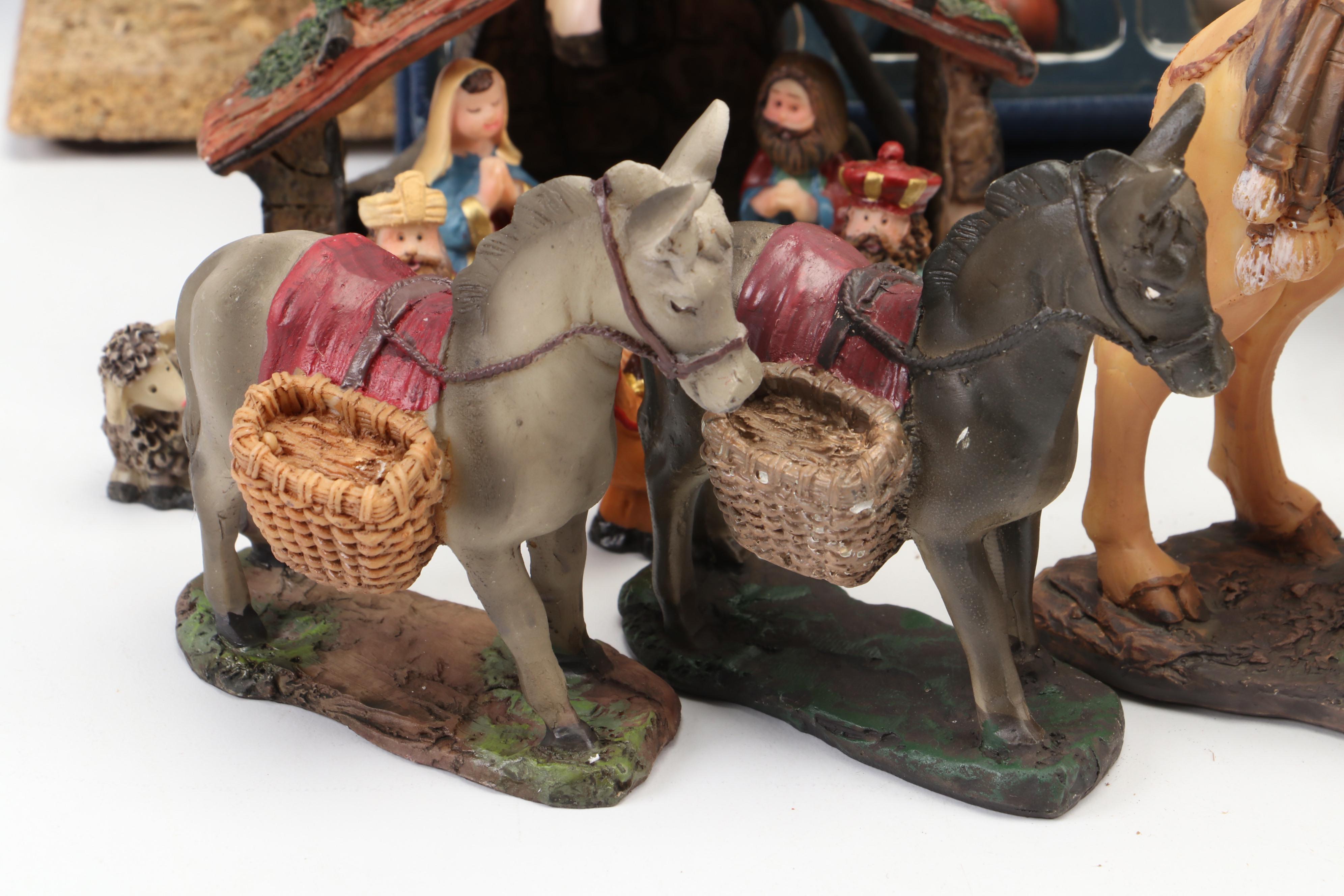 Painted Resin Nativity Figurines with Wood Nativity Scene and More Nativity Sets