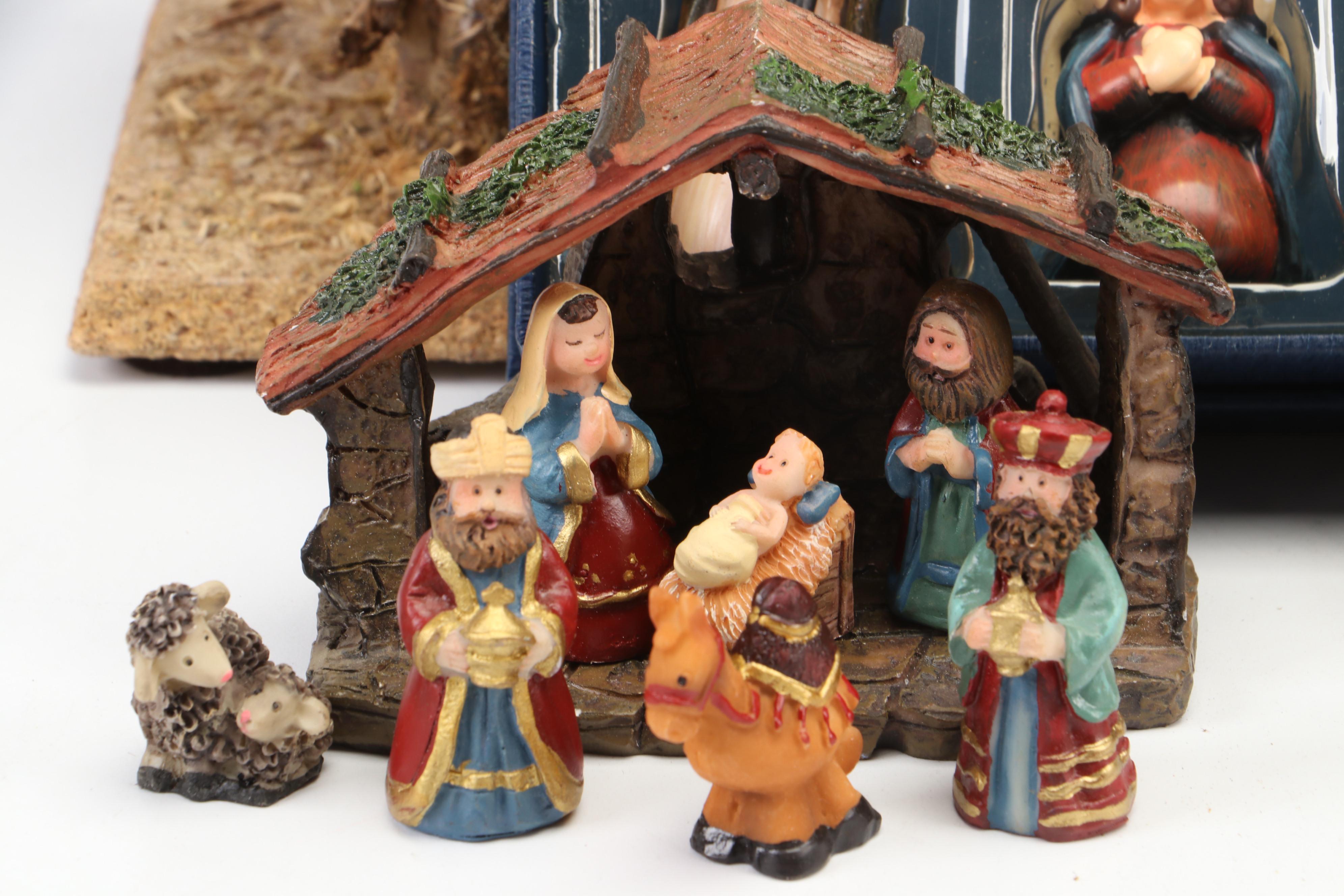 Painted Resin Nativity Figurines with Wood Nativity Scene and More Nativity Sets