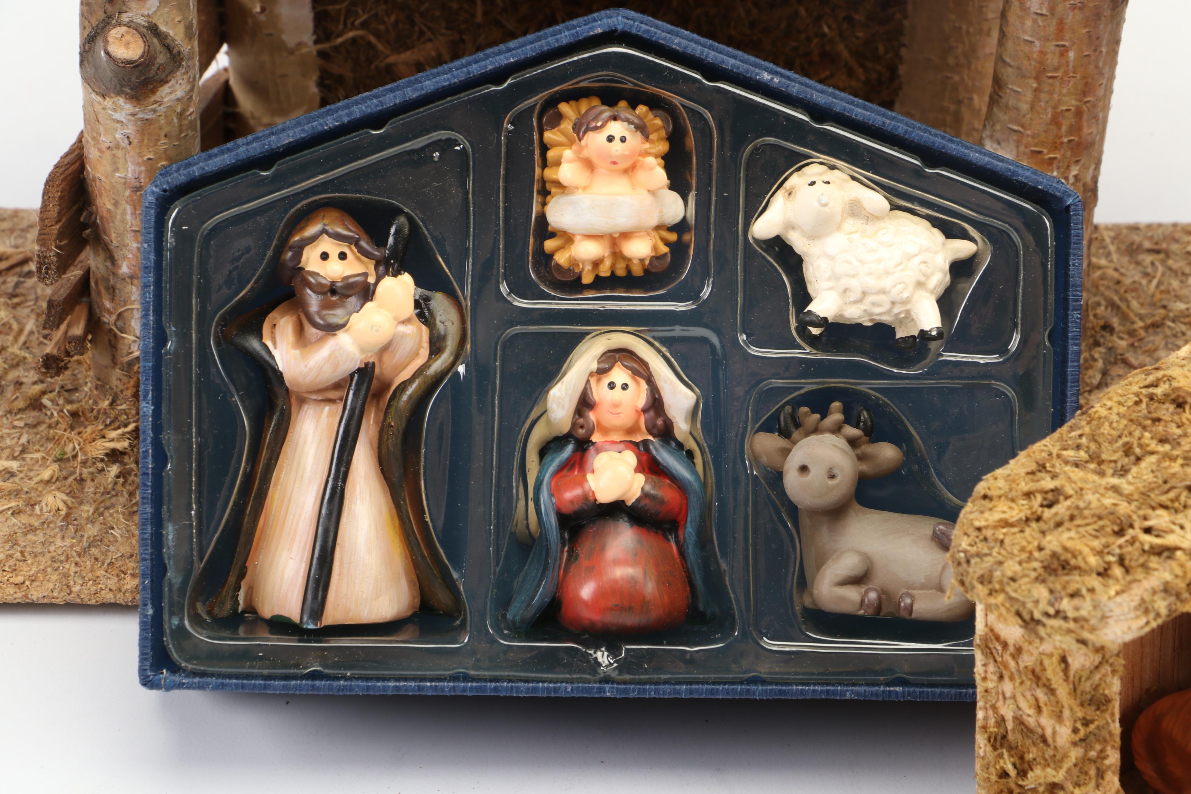 Painted Resin Nativity Figurines with Wood Nativity Scene and More Nativity Sets