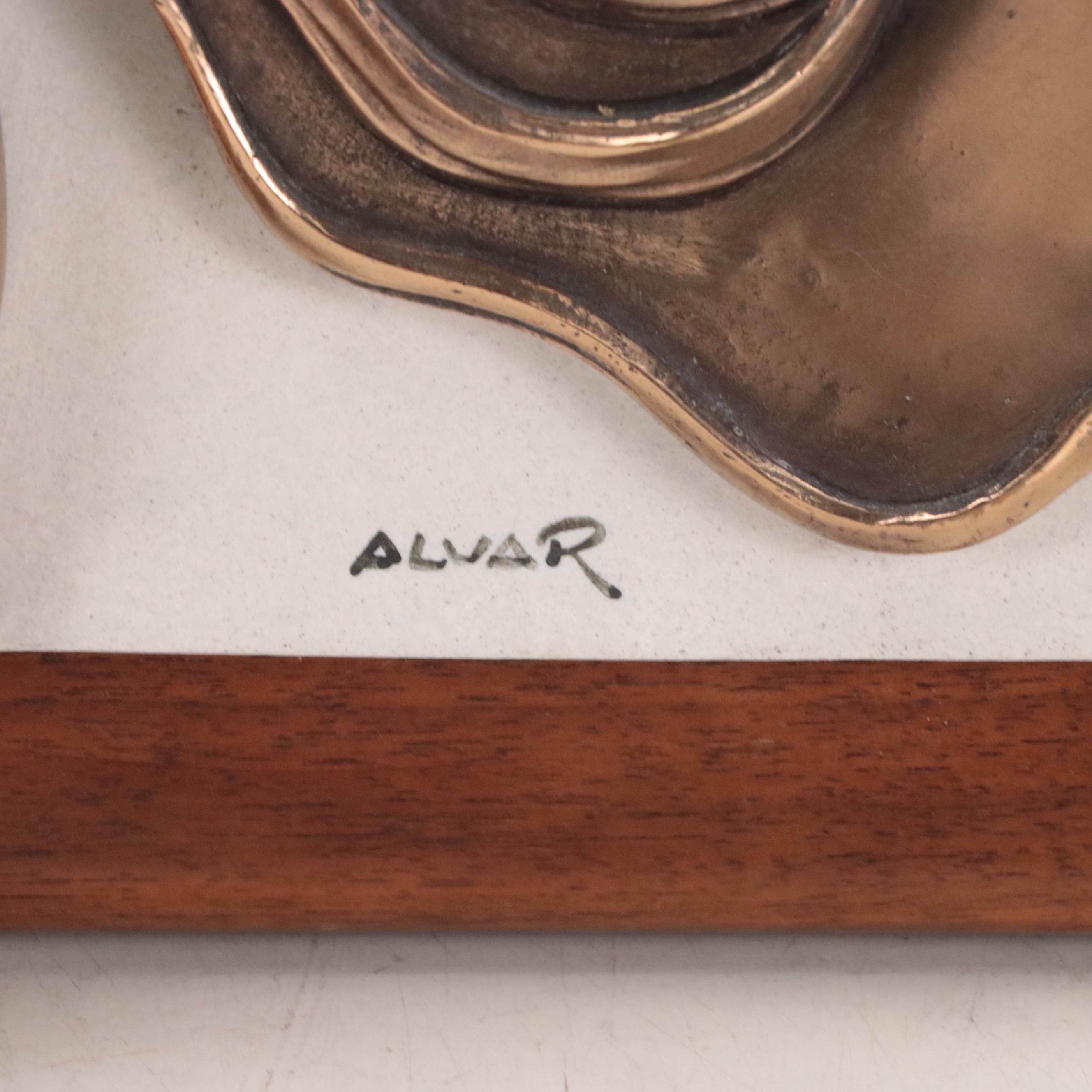 Alvar Suñol Hand-Painted Relief Ceramic and Bronze Mosaic Wall Panel