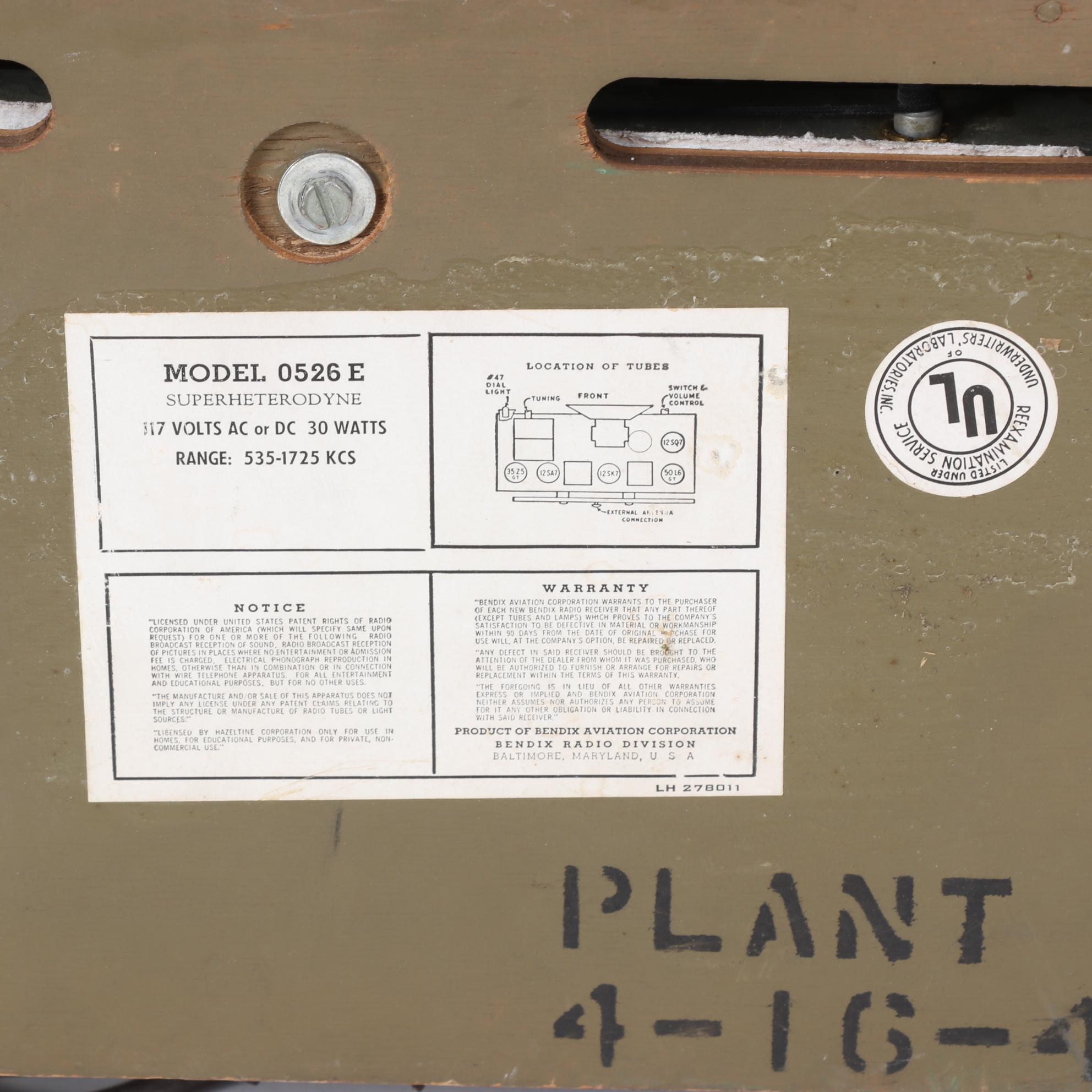 Philco 41-245 and Bendix 0526E Tube Radios, Mid 20th Century