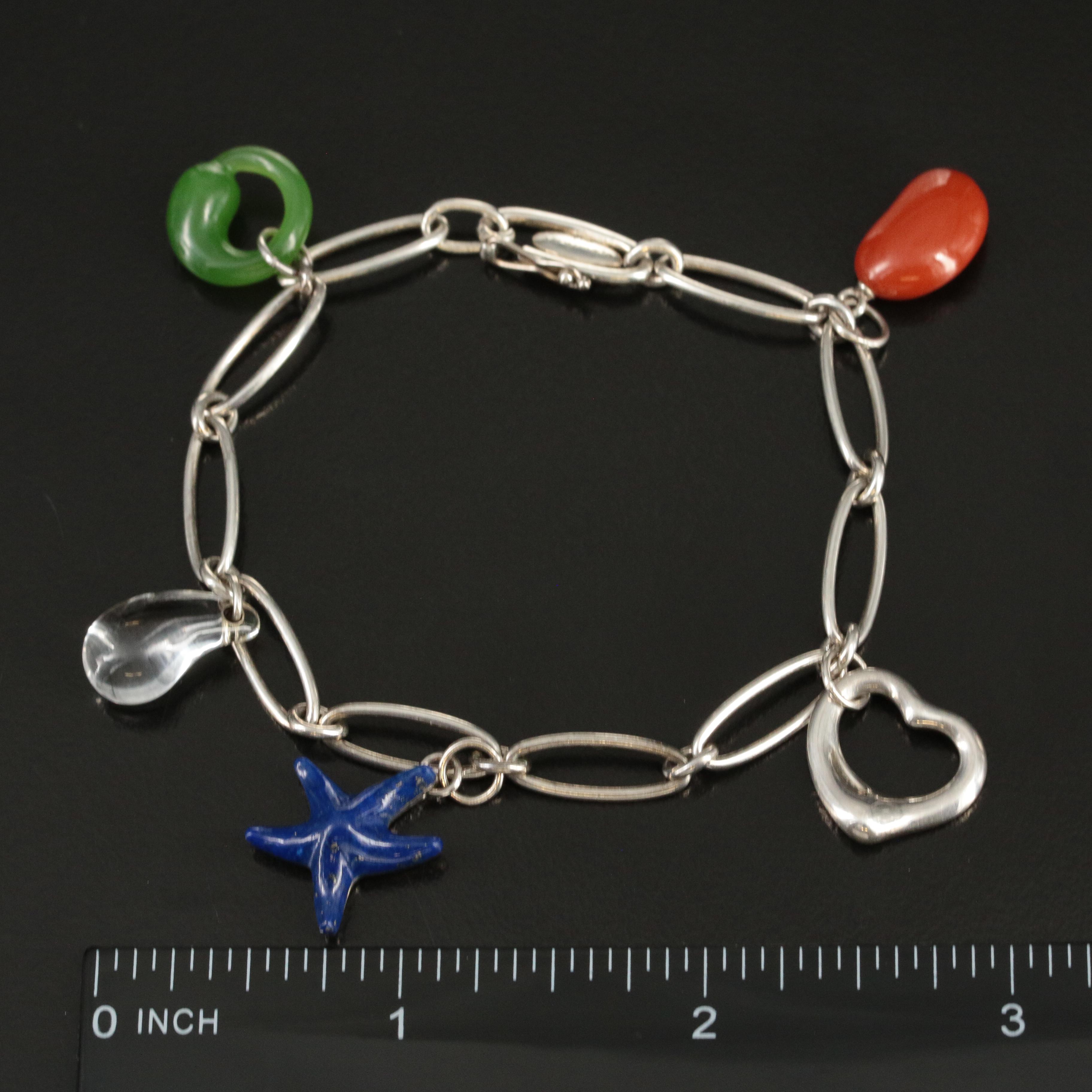 Elsa Peretti for Tiffany & Co. Sterling Five Charm Bracelet with Gemstones
