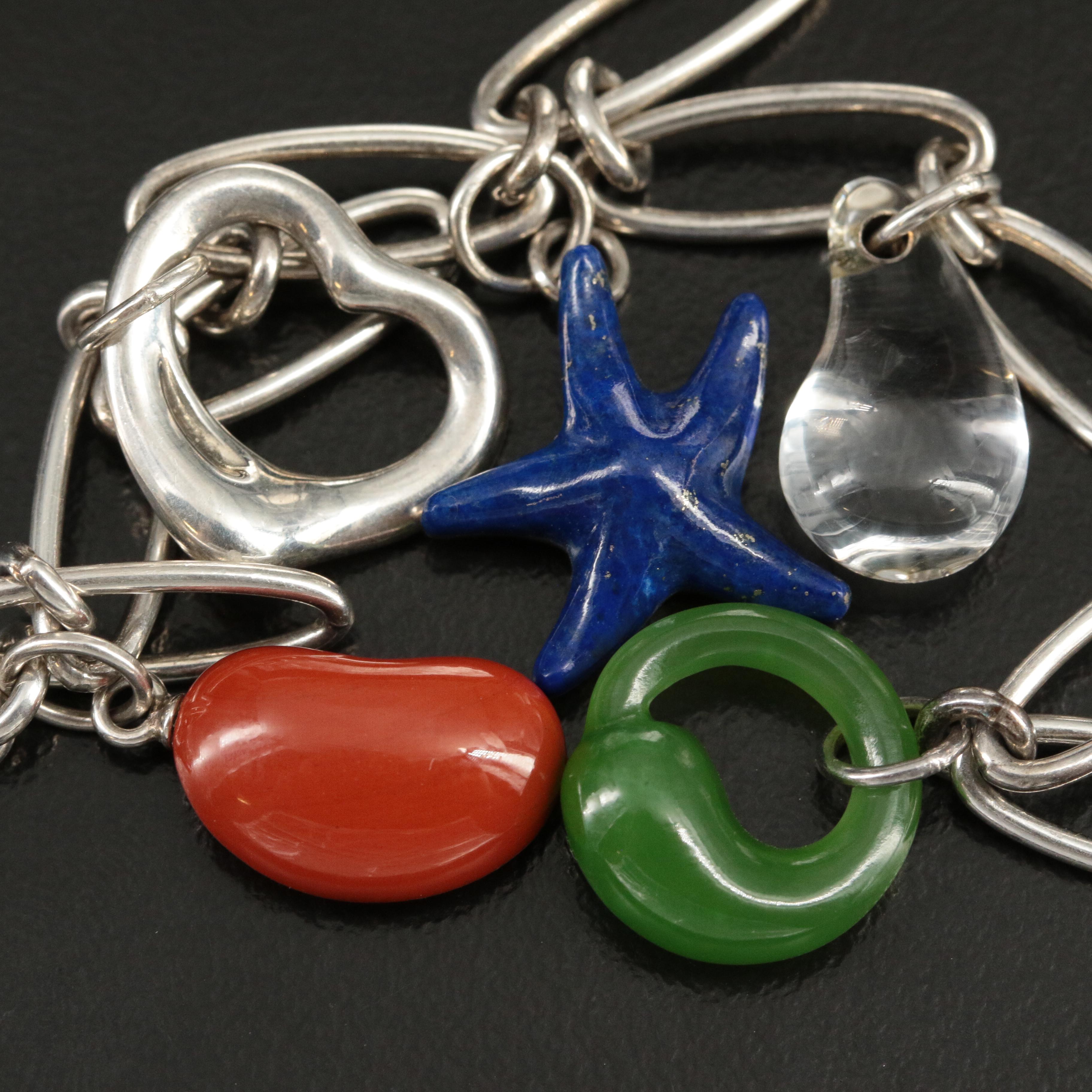 Elsa Peretti for Tiffany & Co. Sterling Five Charm Bracelet with Gemstones