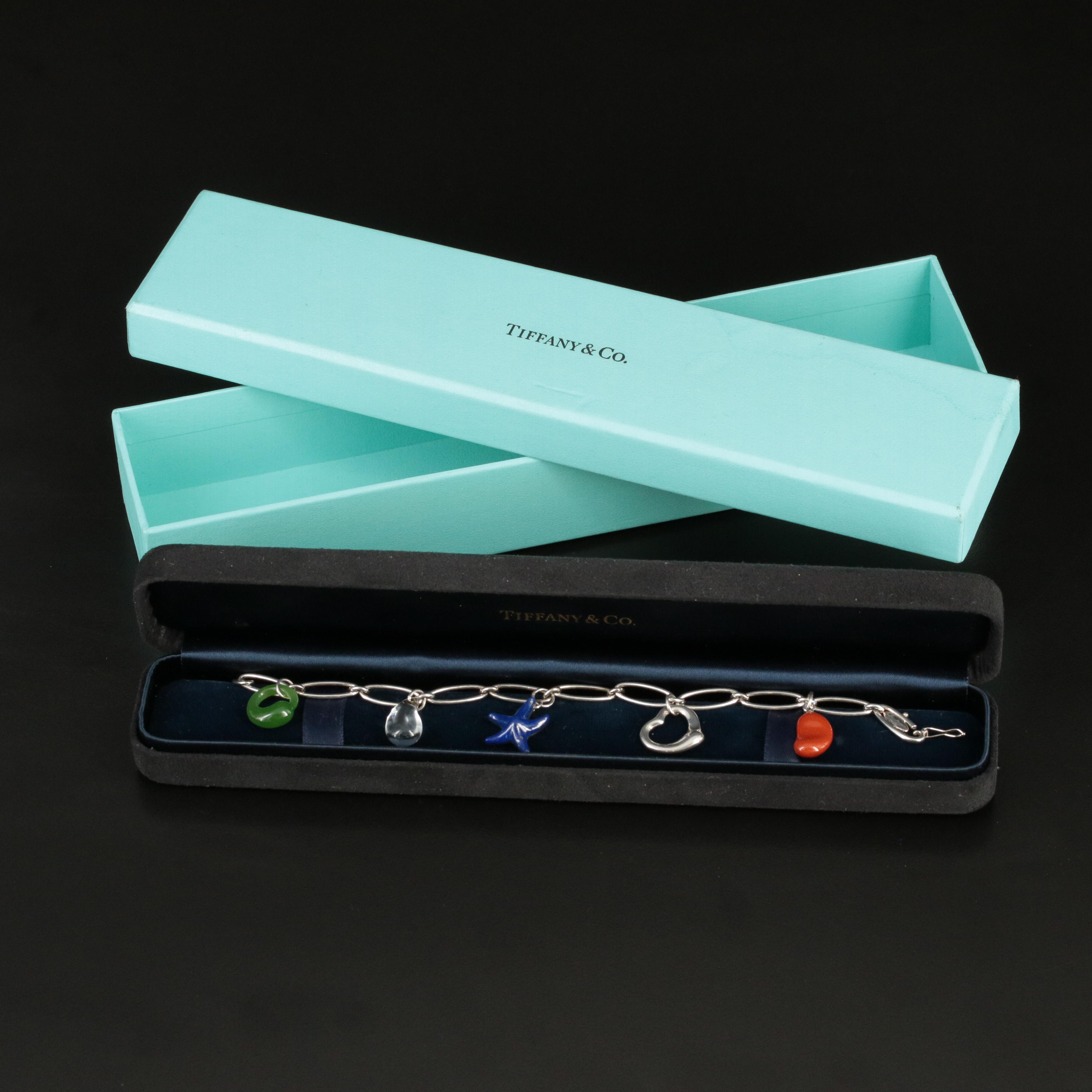 Elsa Peretti for Tiffany & Co. Sterling Five Charm Bracelet with Gemstones
