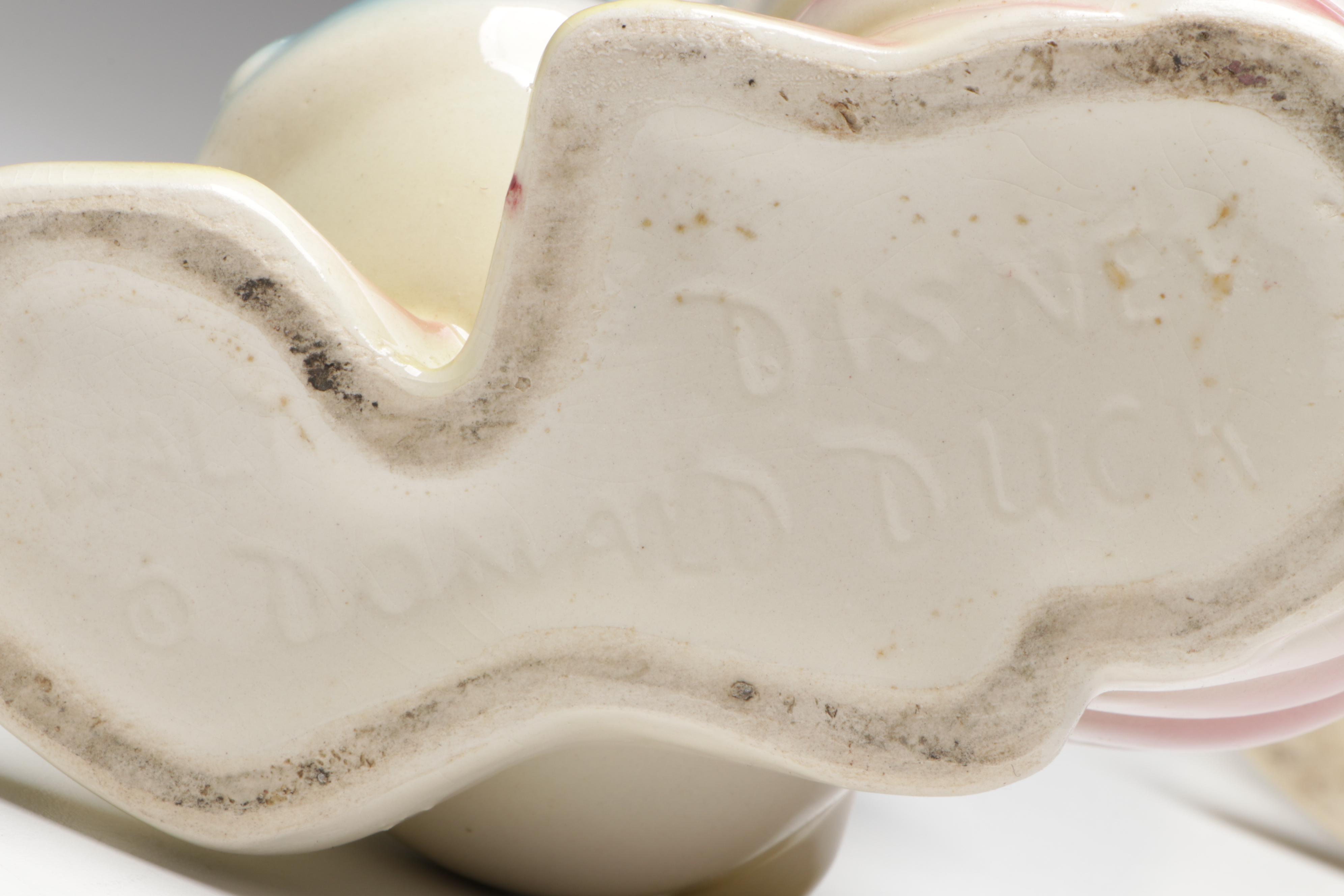 Disney Donald Duck Figural Ceramic Planters with Acrylic Toadstool Paperweight