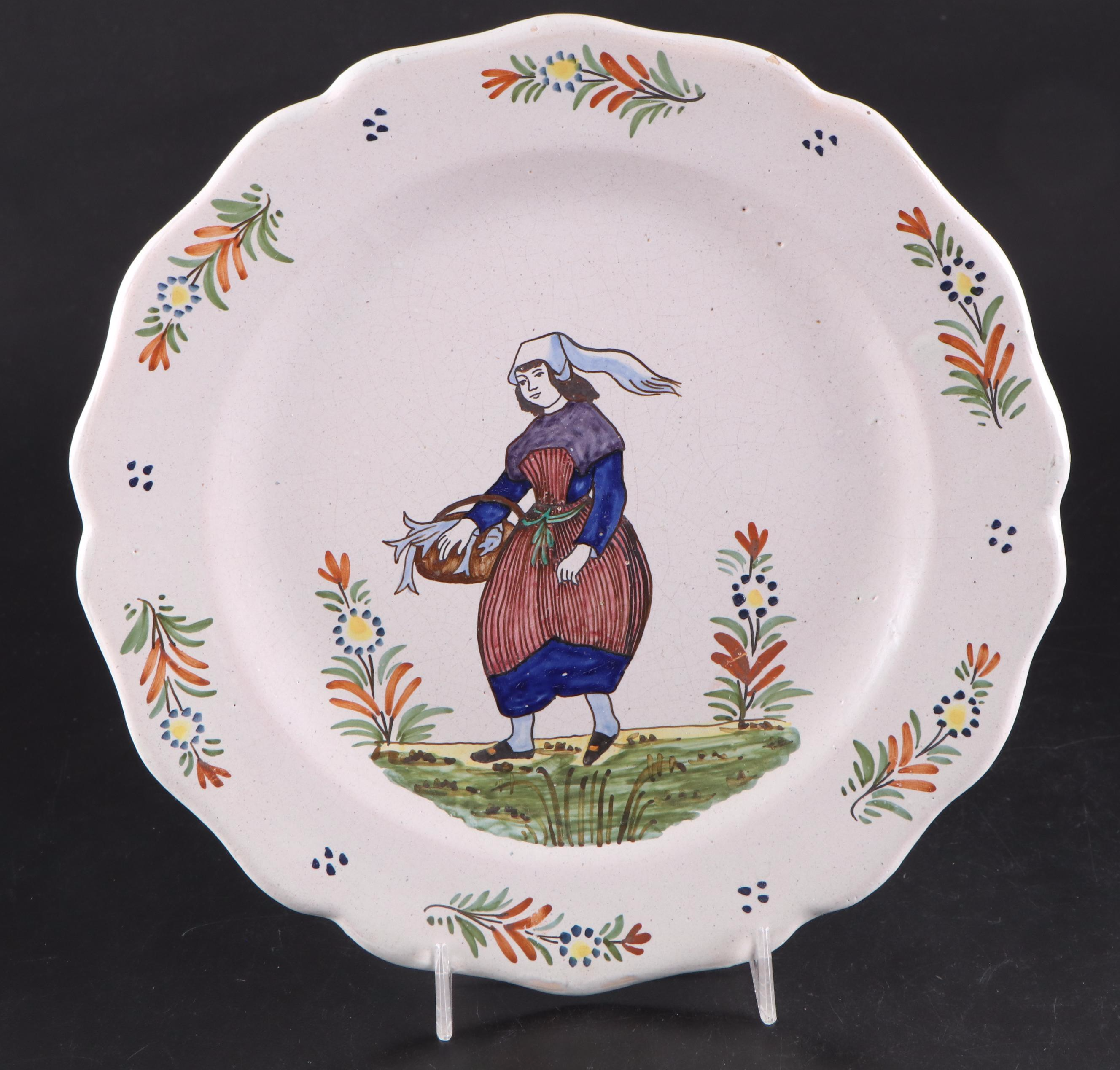 Henriot Faïence Plates and Wall Pocket with Other 19th Century Quimper Plates