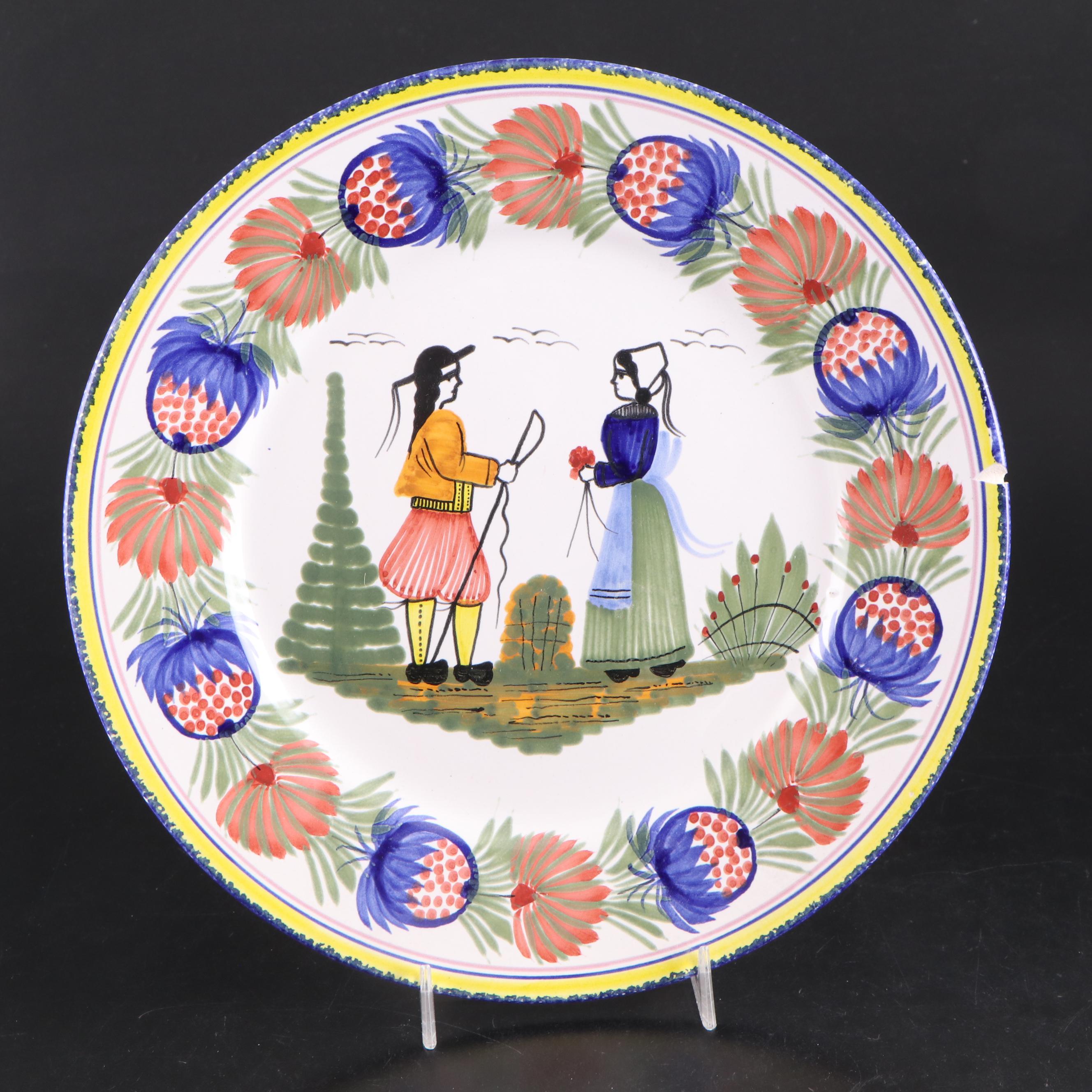 Henriot Faïence Plates and Wall Pocket with Other 19th Century Quimper Plates