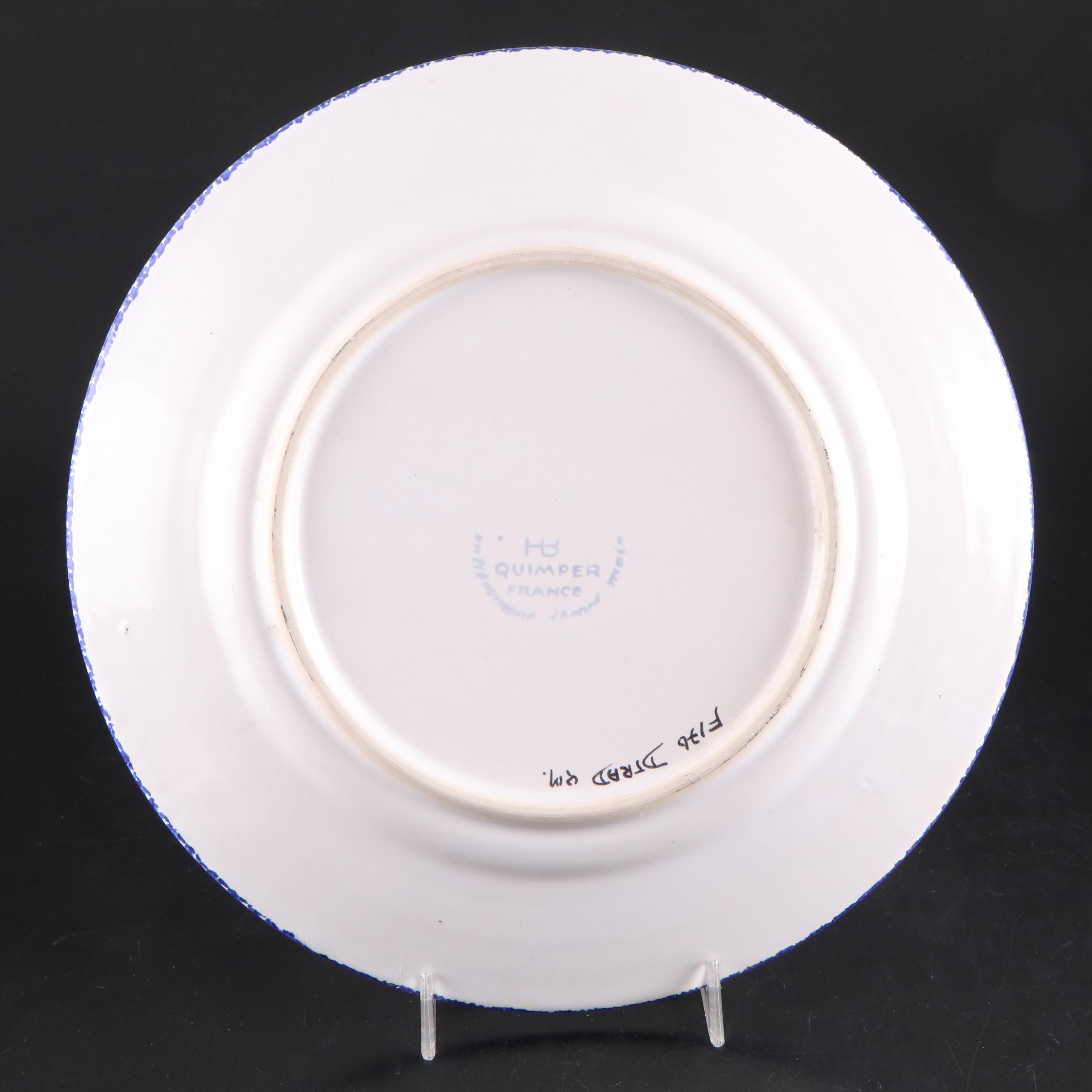 Henriot Faïence Plates and Wall Pocket with Other 19th Century Quimper Plates