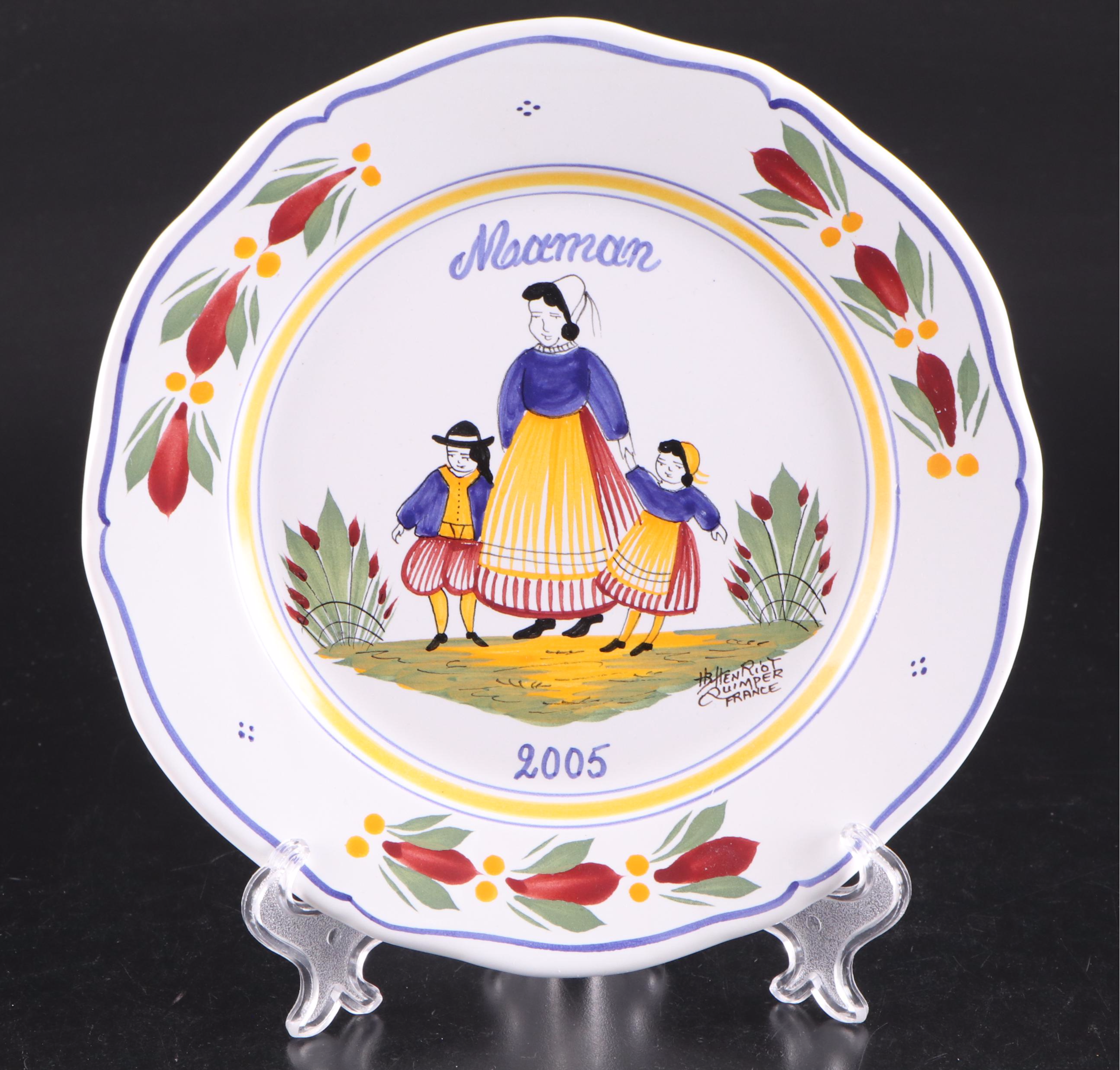 Henriot Faïence Plates and Wall Pocket with Other 19th Century Quimper Plates