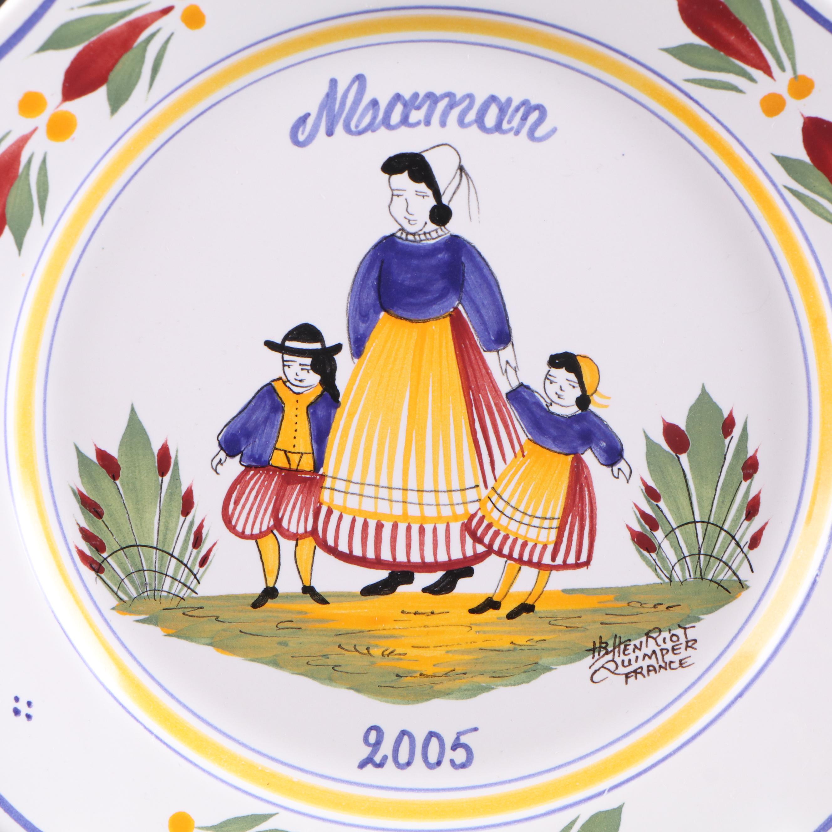 Henriot Faïence Plates and Wall Pocket with Other 19th Century Quimper Plates