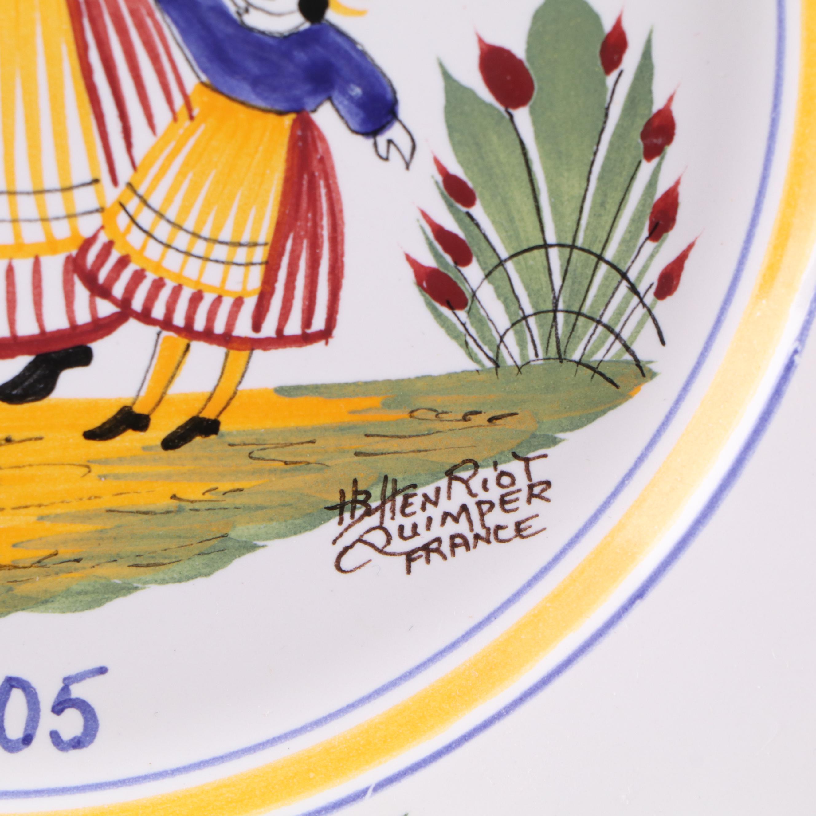 Henriot Faïence Plates and Wall Pocket with Other 19th Century Quimper Plates