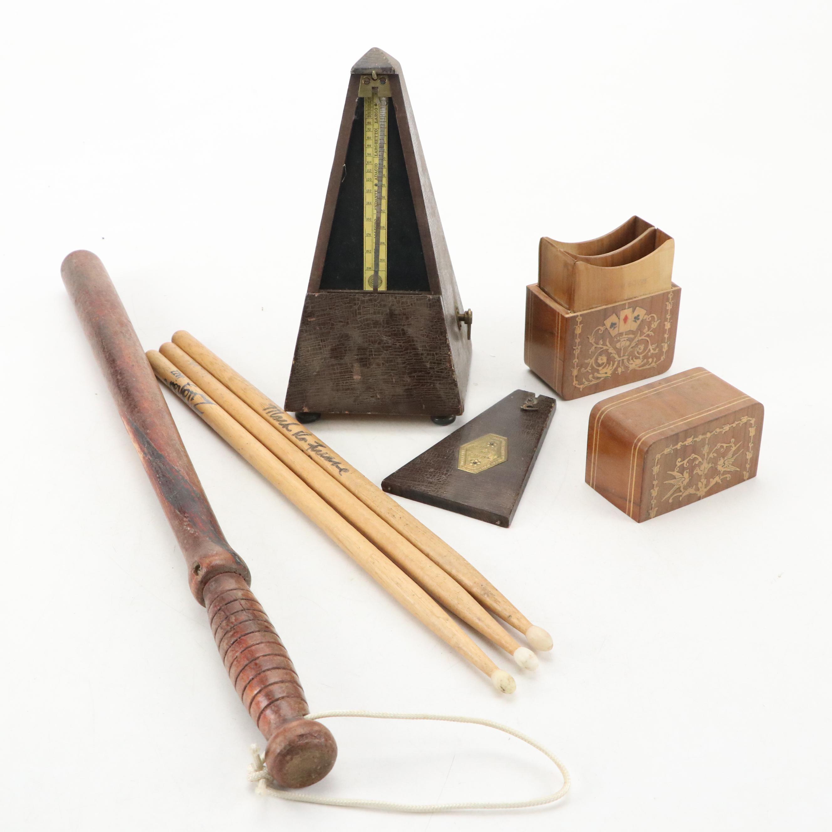 Maelzel Wood Metronome with Playing Card Motif Wood Card Holder and More
