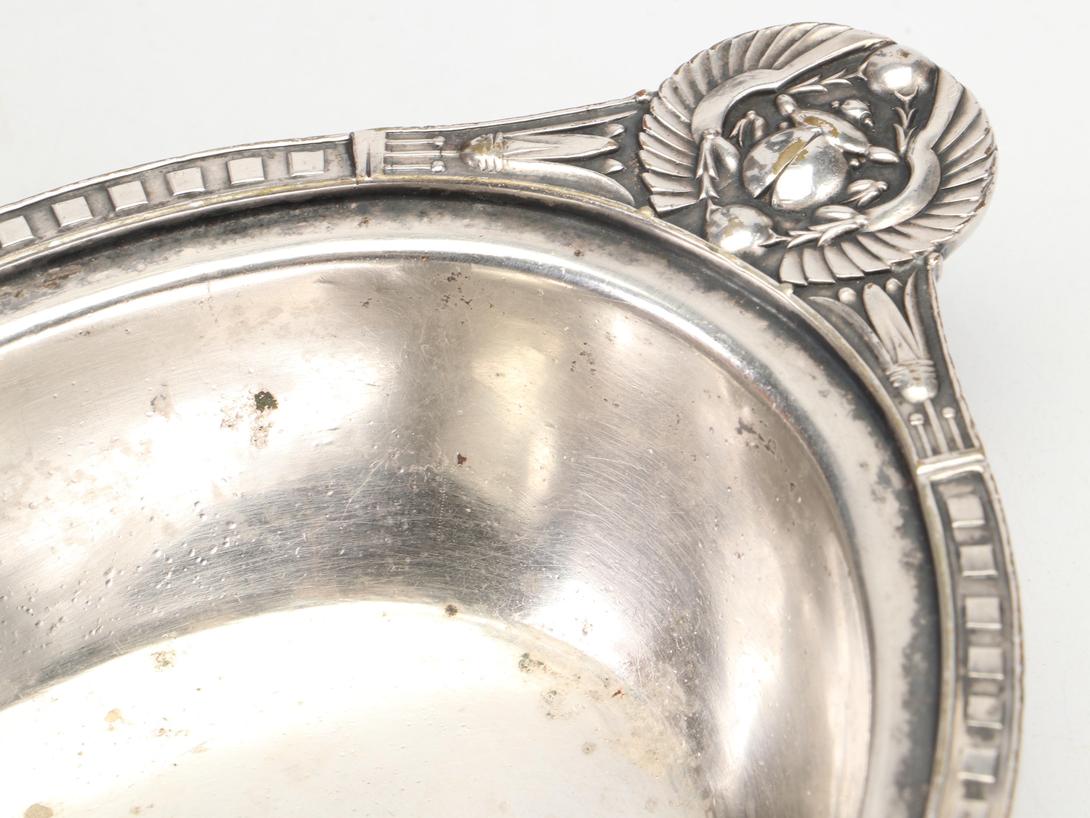 Murray's Silver Plate Egyptian Revival Bowl with Egyptian Figurines and Decor
