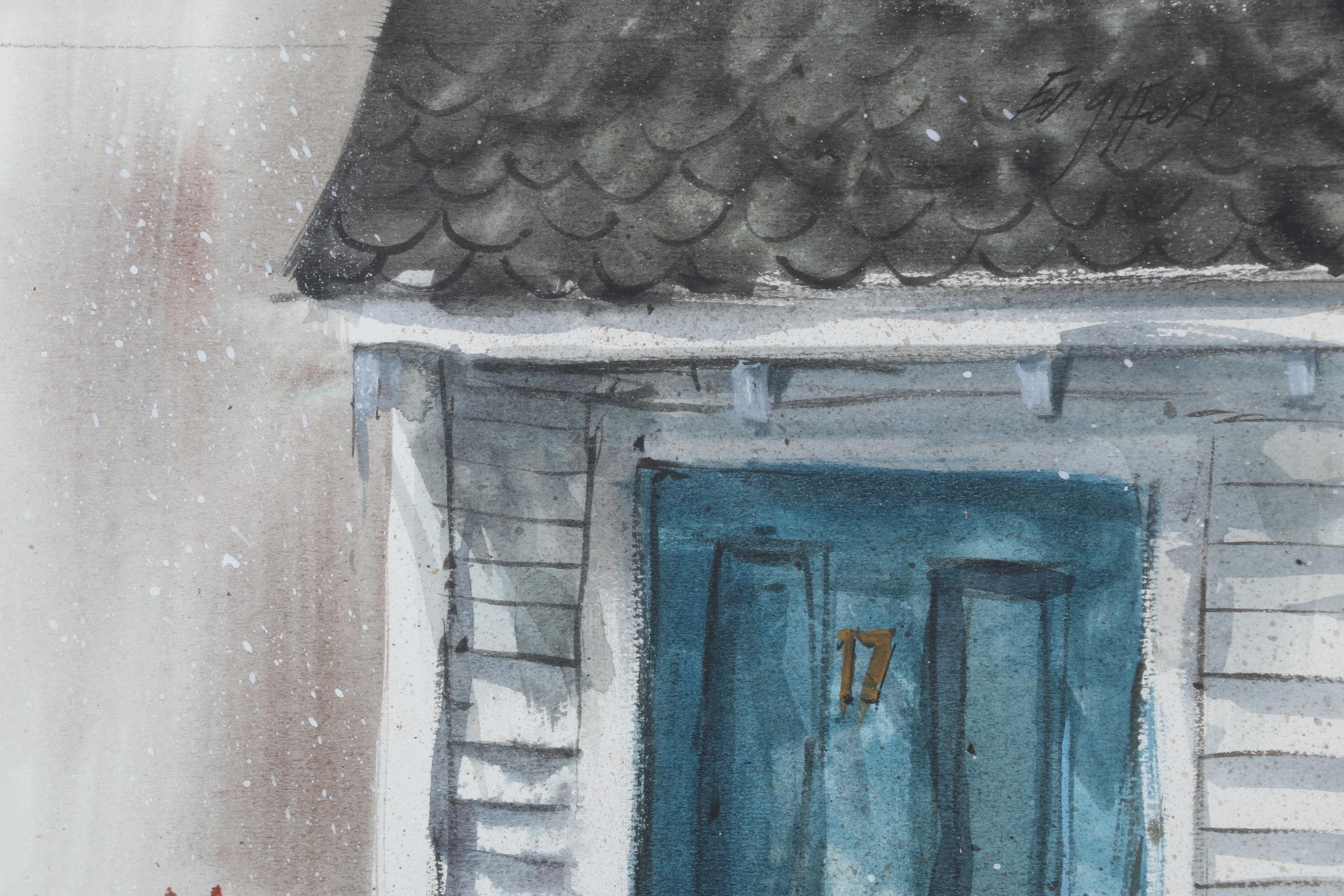 Ed Gifford Watercolor Painting Of Blue Front Door,  20th Century