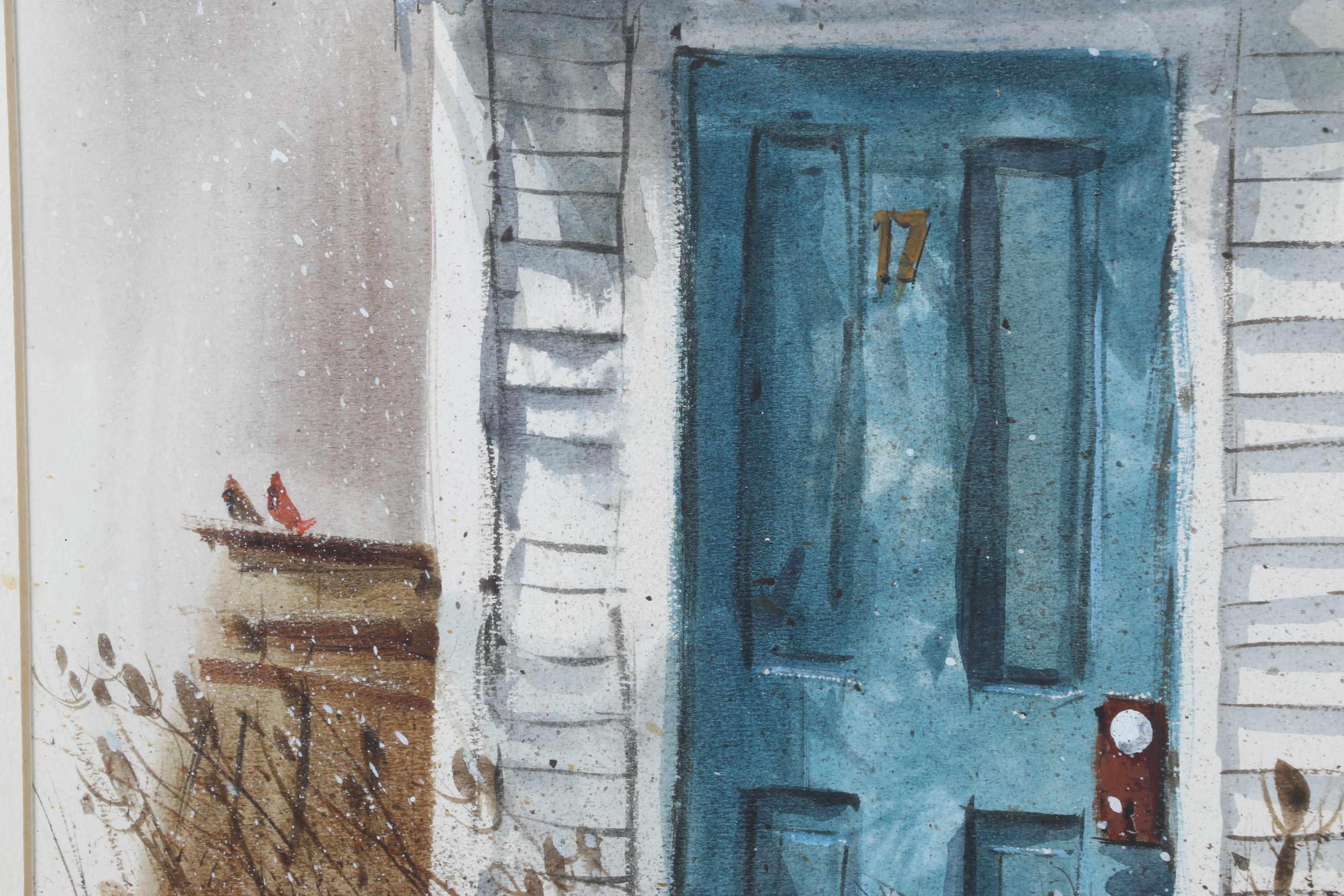 Ed Gifford Watercolor Painting Of Blue Front Door,  20th Century