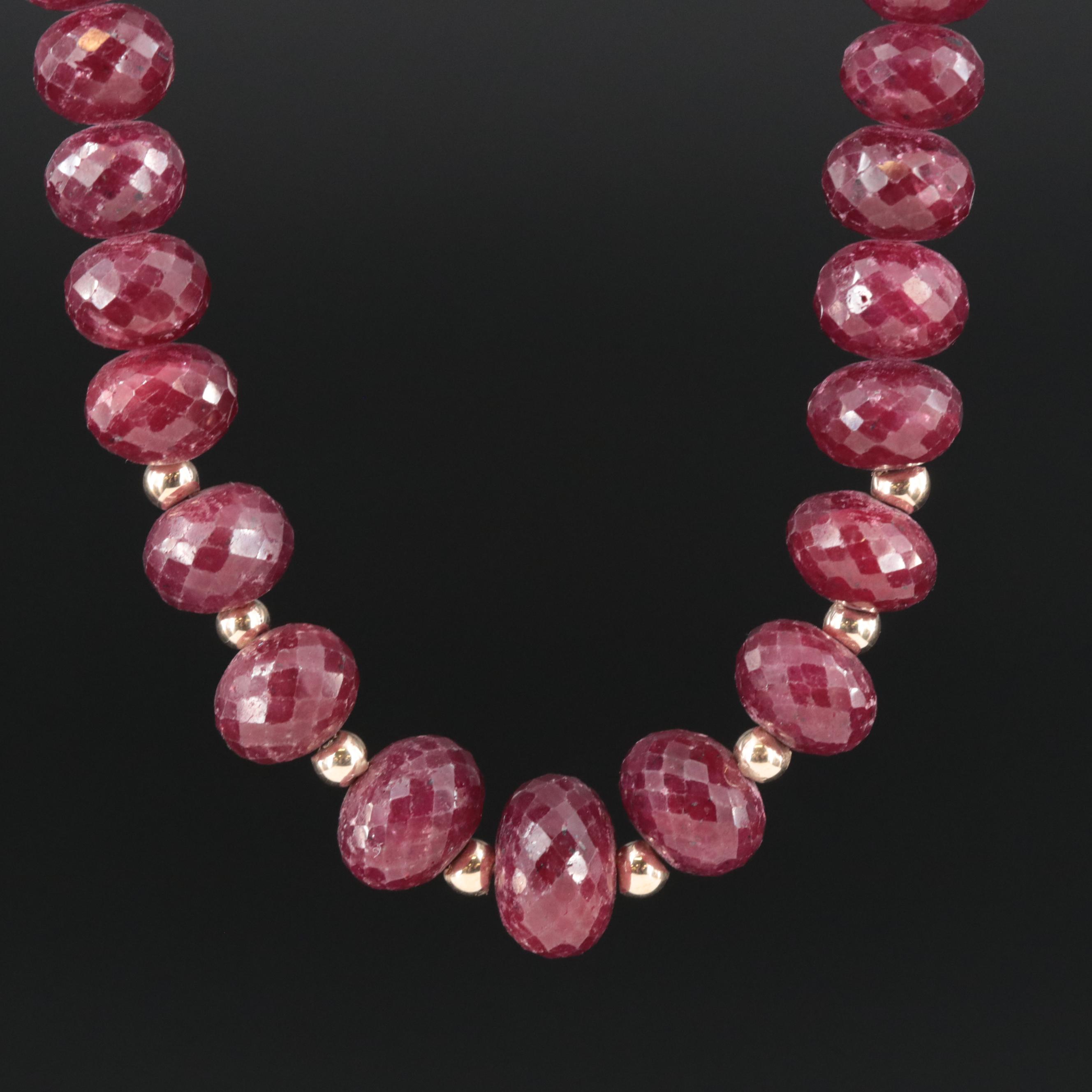 14K Graduated Ruby Bead Necklace