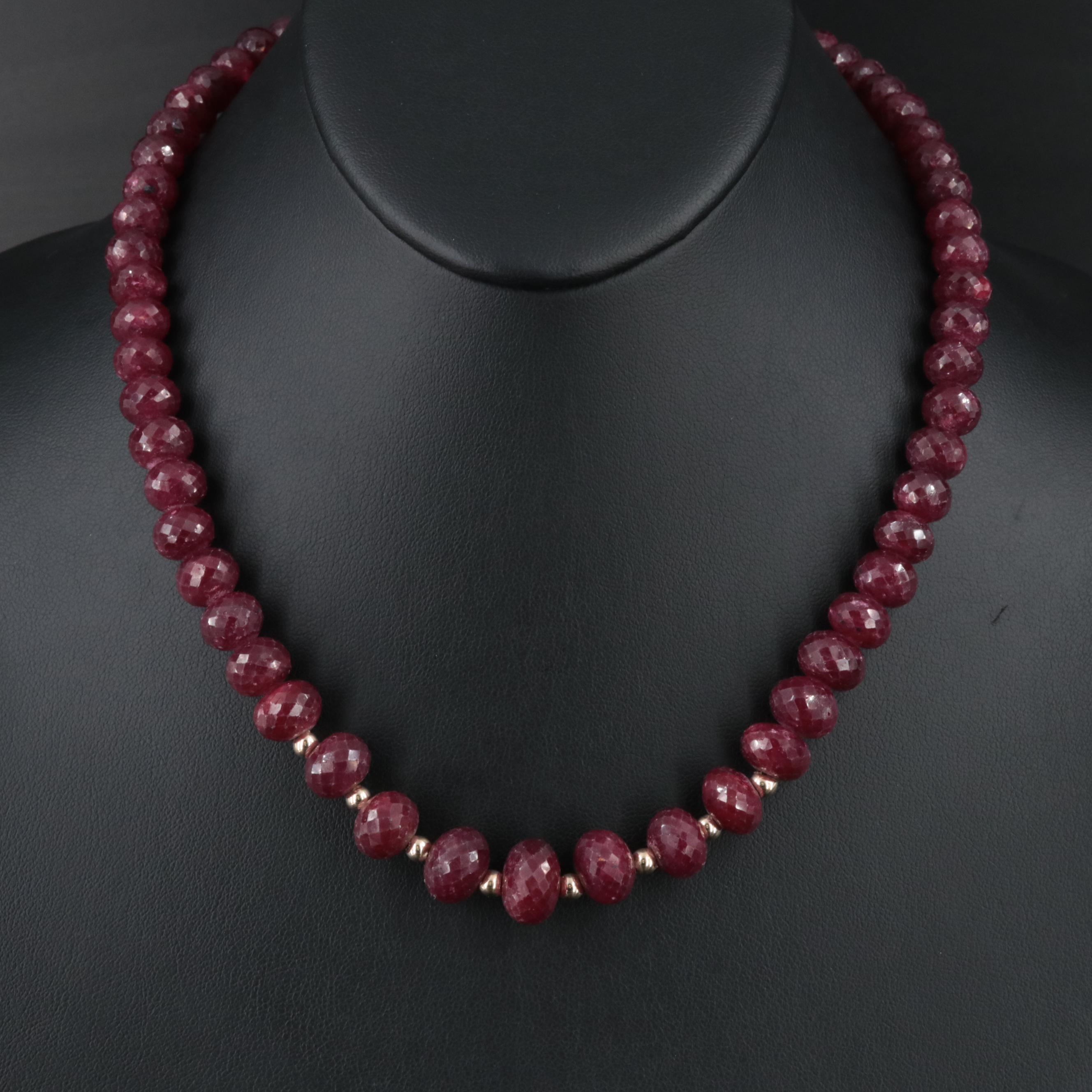 14K Graduated Ruby Bead Necklace