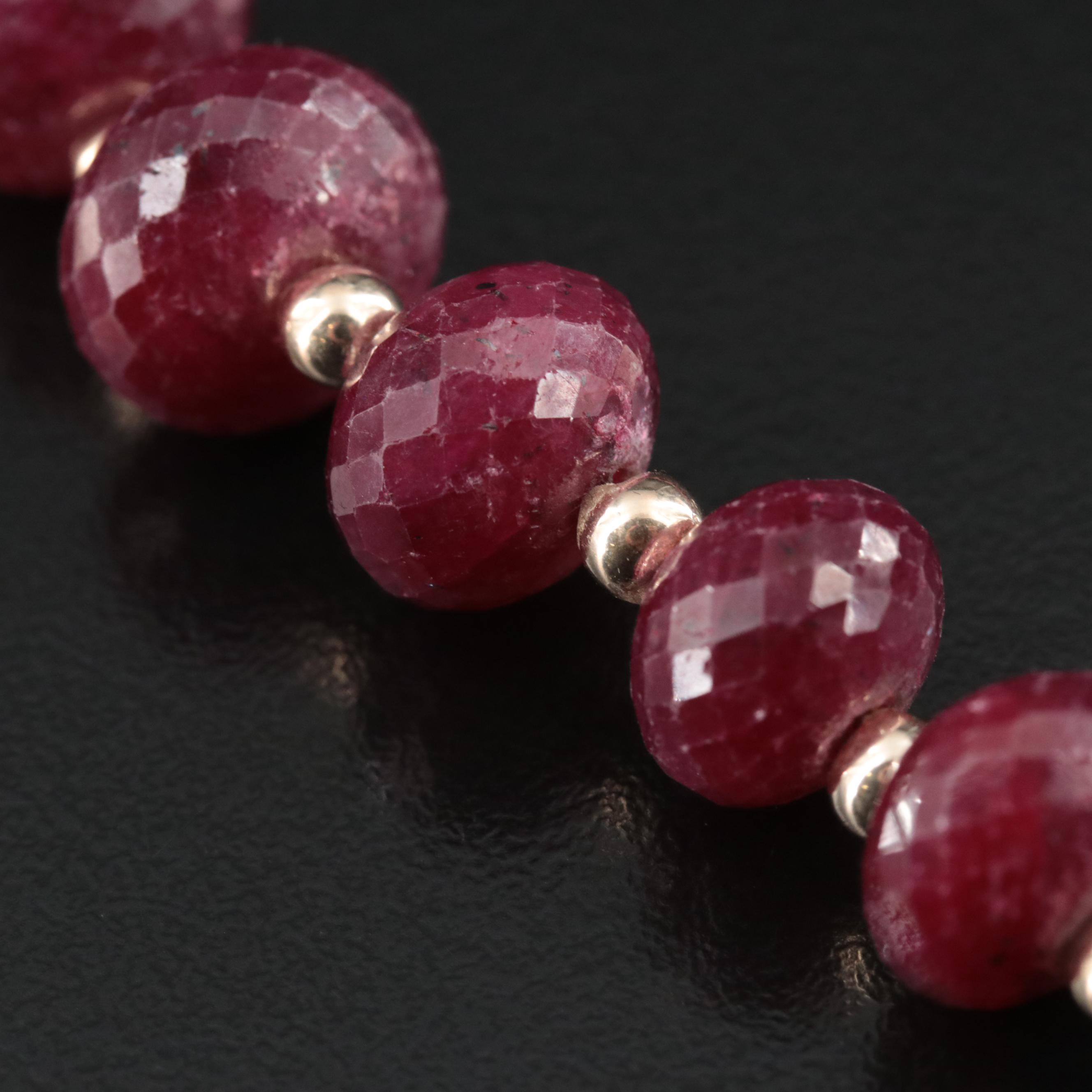 14K Graduated Ruby Bead Necklace