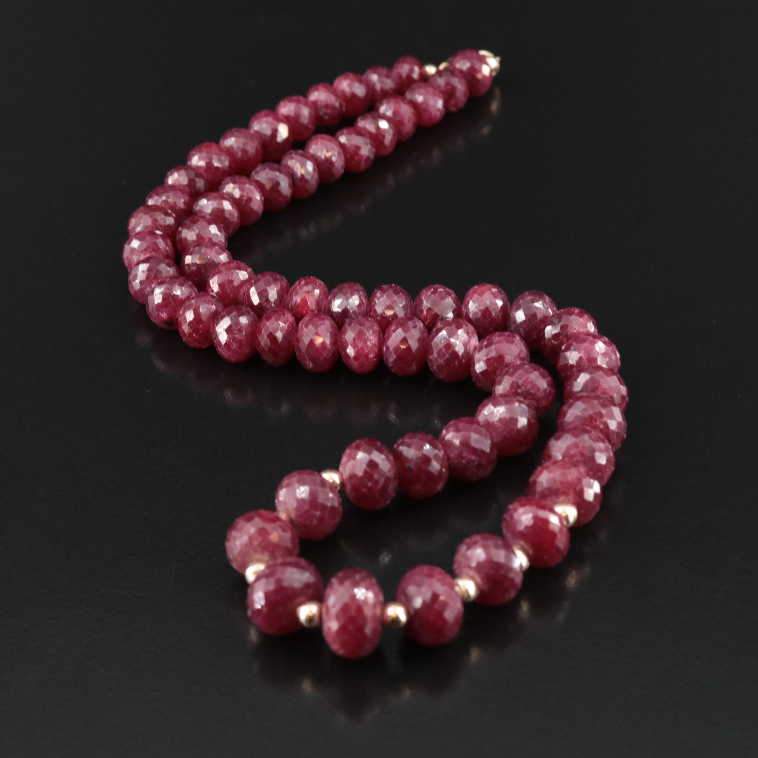 14K Graduated Ruby Bead Necklace