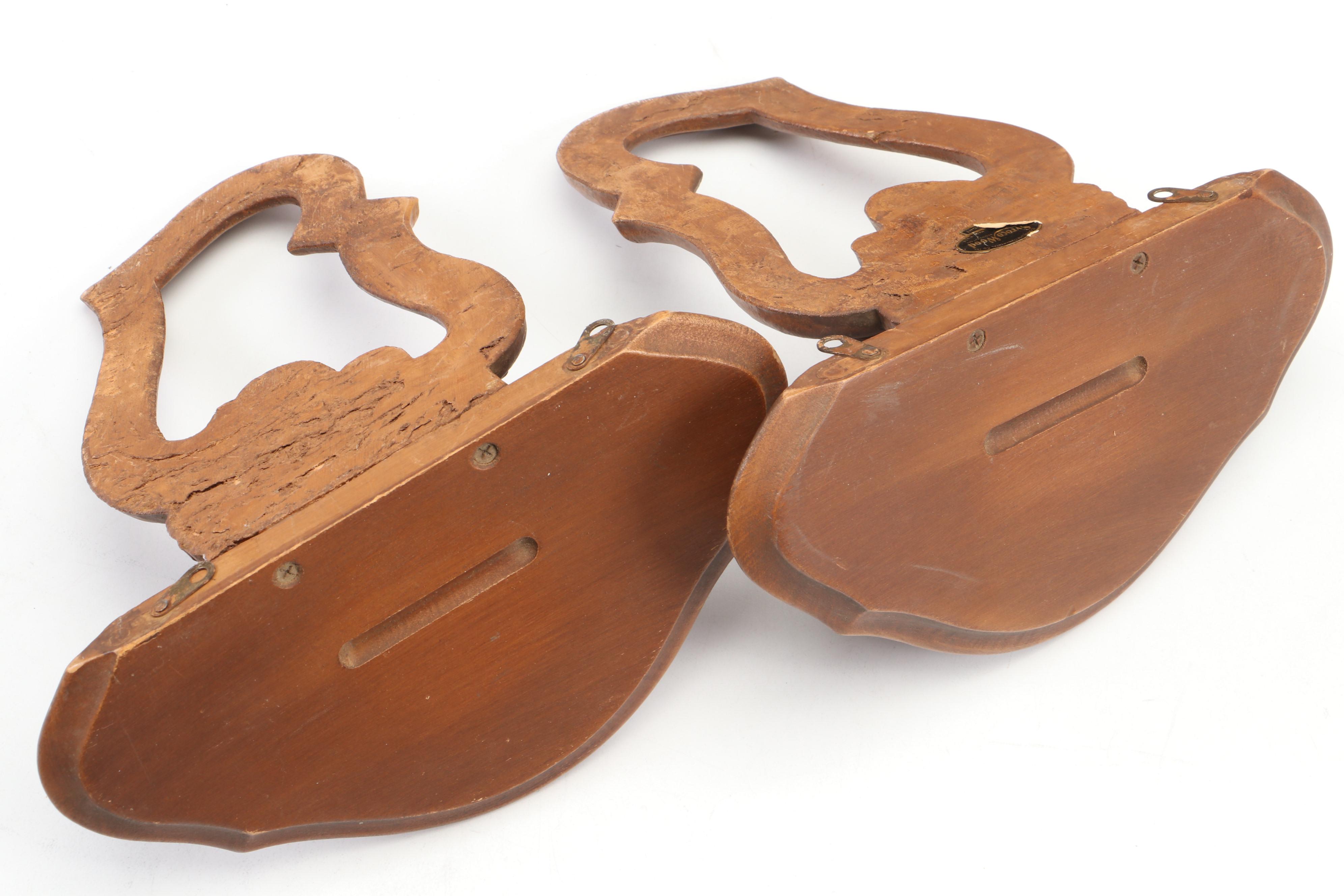 Syroco Carved Wood Decorative Plate Display Shelves With Polish Hand-Carved Tray