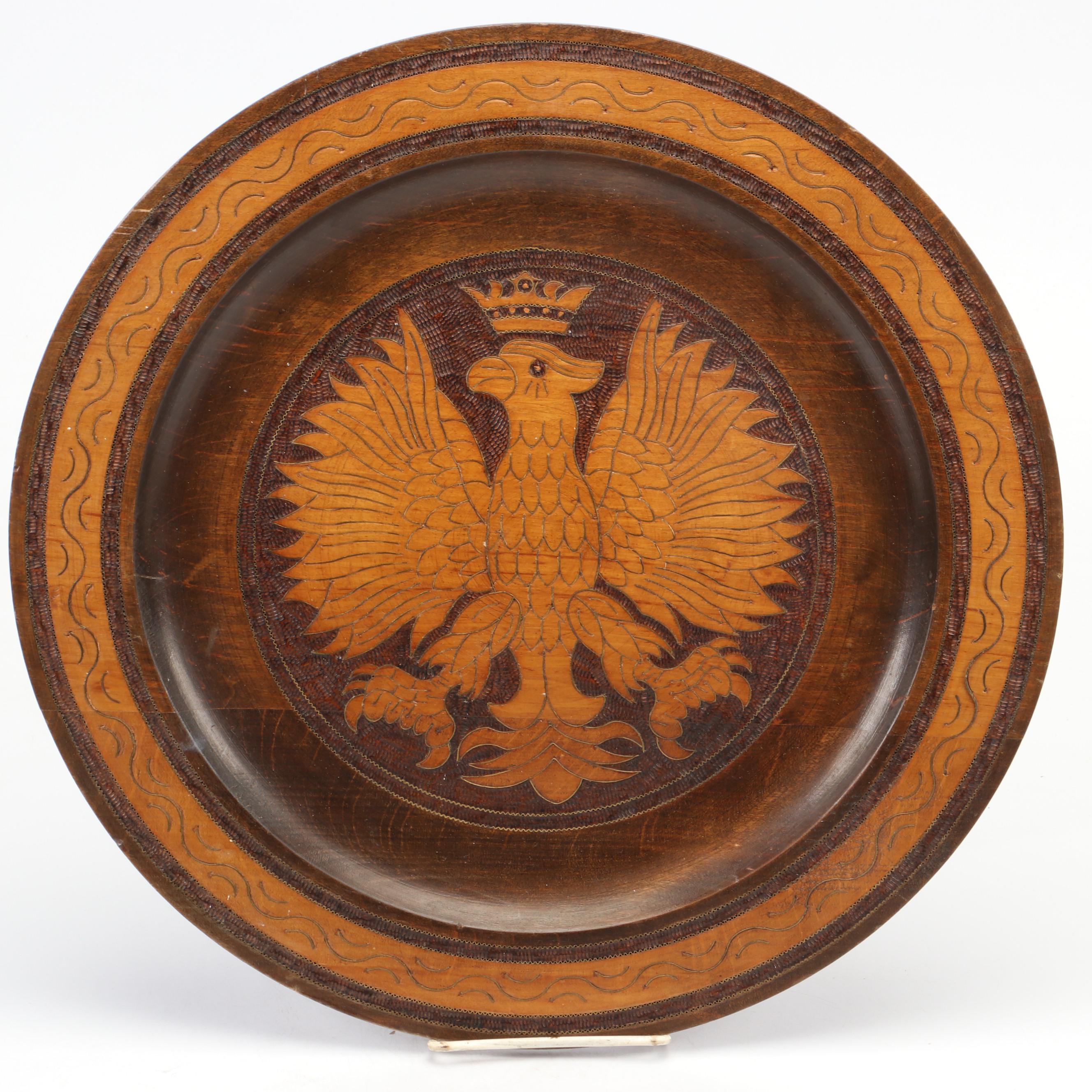 Syroco Carved Wood Decorative Plate Display Shelves With Polish Hand-Carved Tray