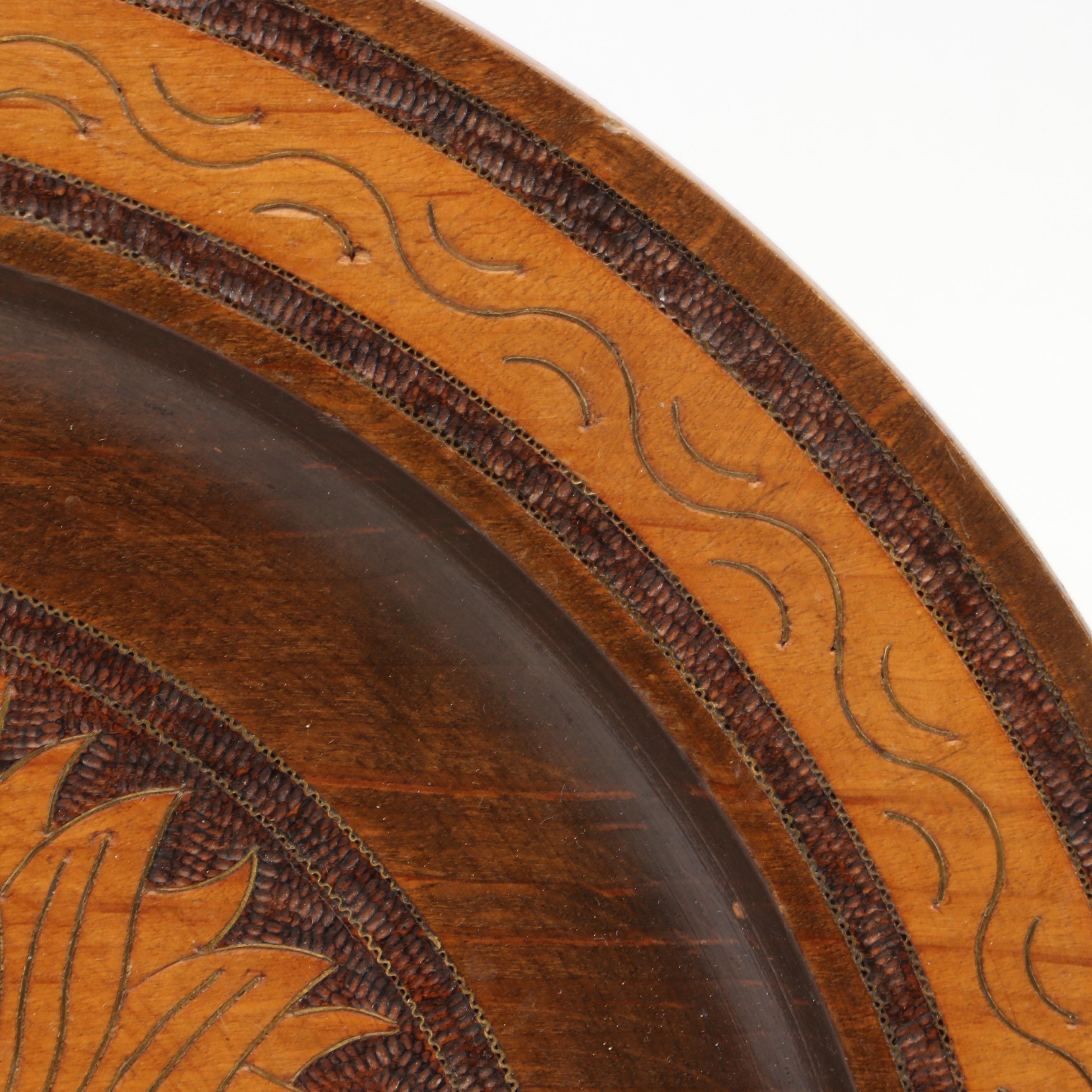 Syroco Carved Wood Decorative Plate Display Shelves With Polish Hand-Carved Tray