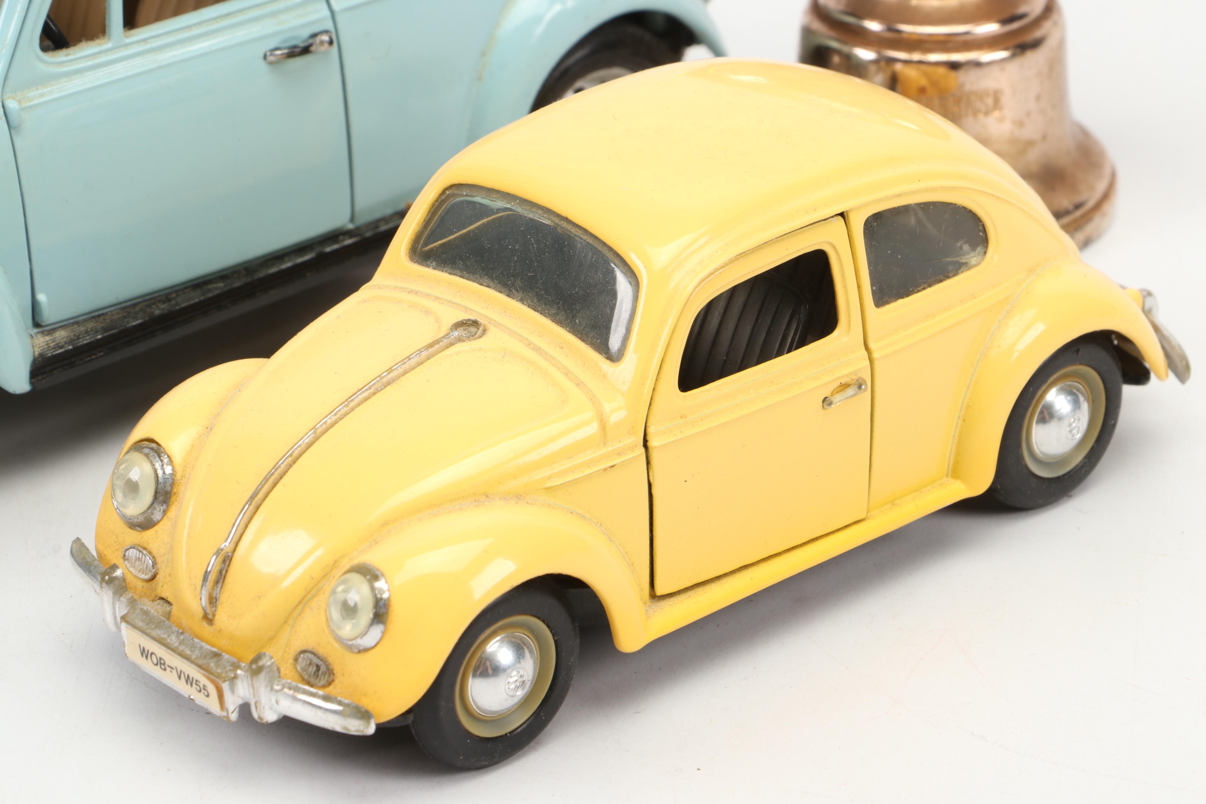 Japanese Ceramic Pierrot Trinket Dishes, VW Beetle Models, and Football Trophy