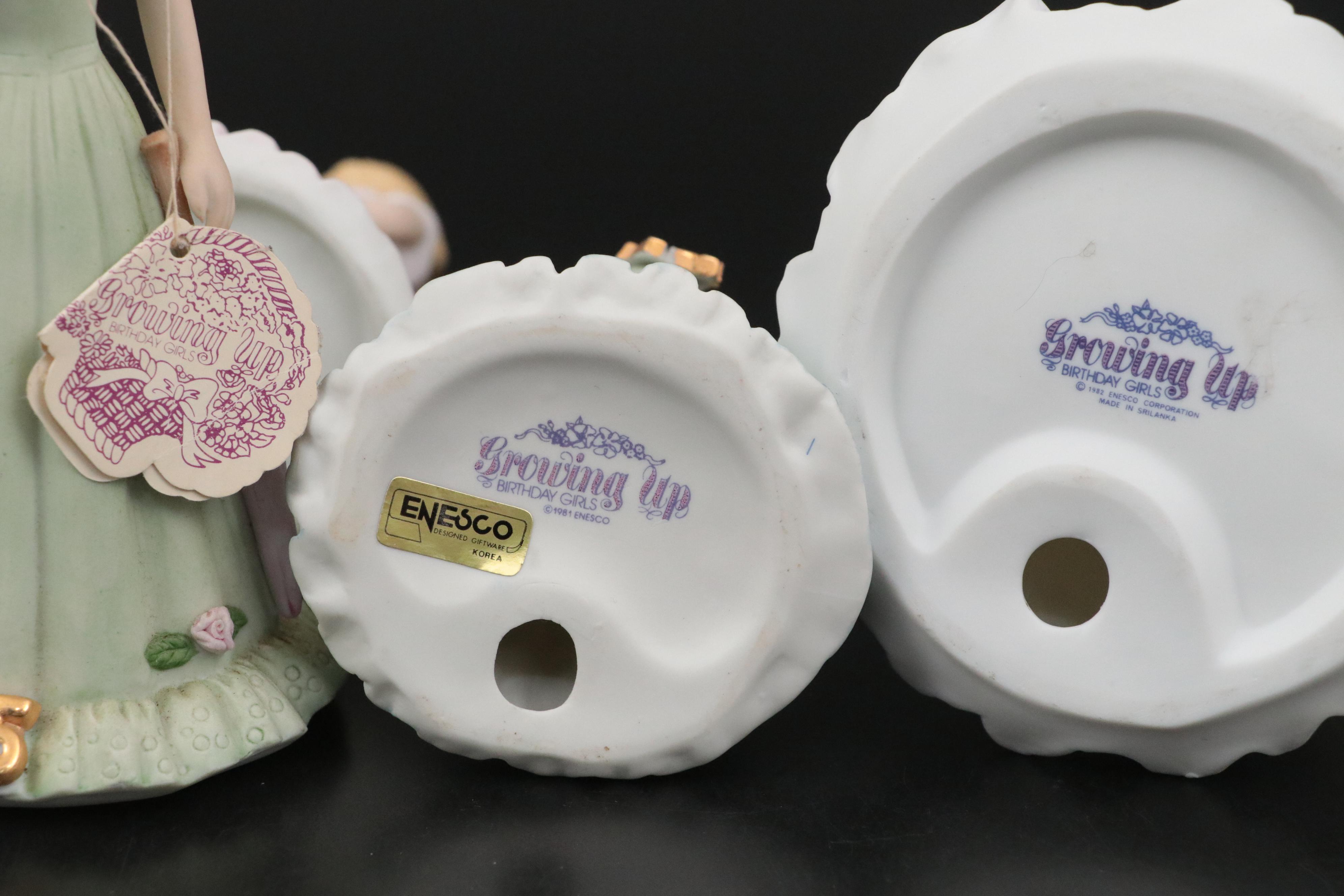 Enesco "Growing Up" Birthday Girls Porcelain Figurines