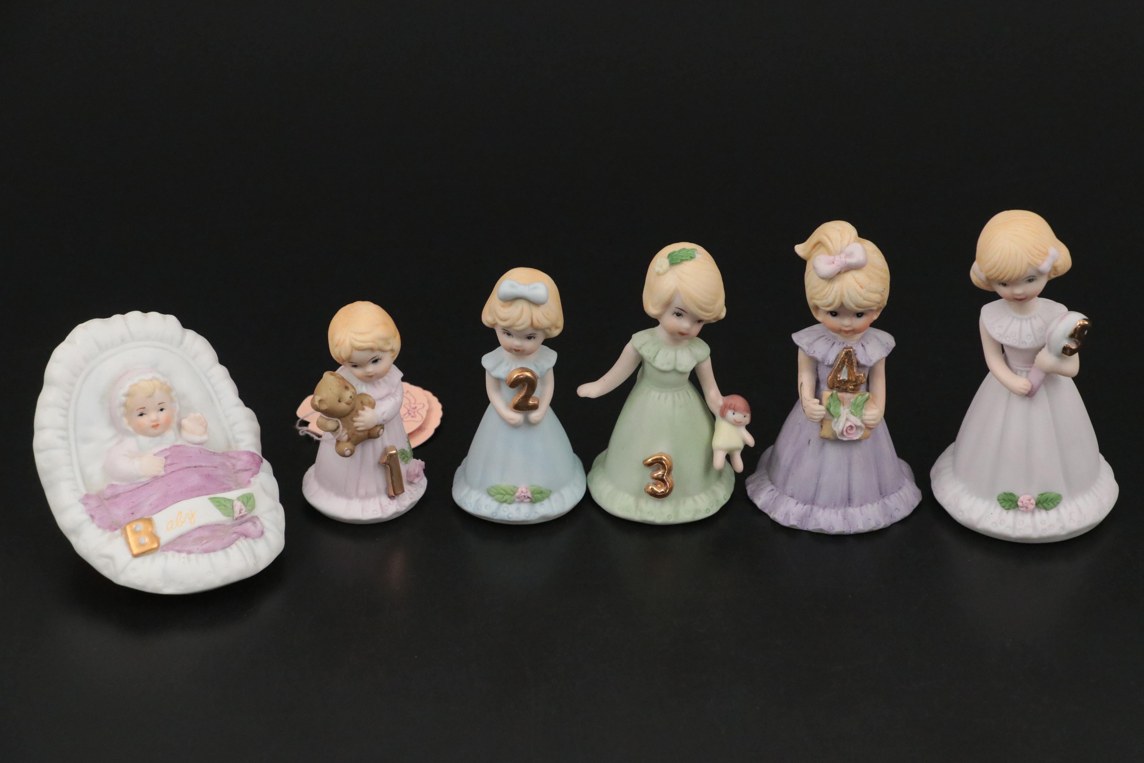 Enesco "Growing Up" Birthday Girls Porcelain Figurines